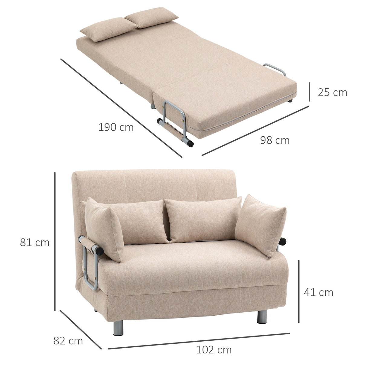 easycomfort easycomfort divano letto 2 posti 3 in 1 convertibile in poltrona reclinabile e 4 cuscini 102x82x81 cm beige ean 8055776914848