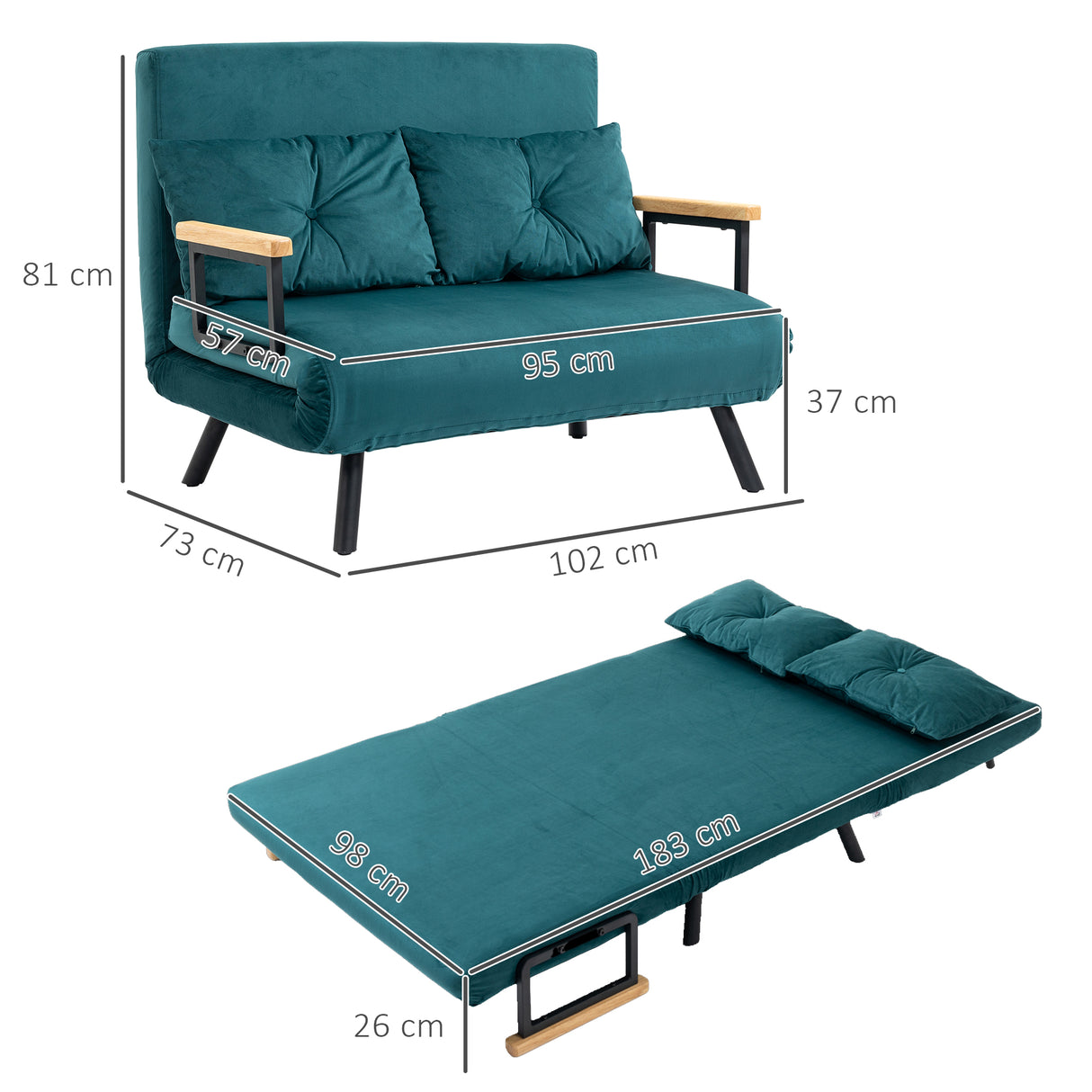 easycomfort easycomfort divano letto matrimoniale 3 in 1 vellutato con schienale regolabile in 5 livelli e cuscini blu scuro