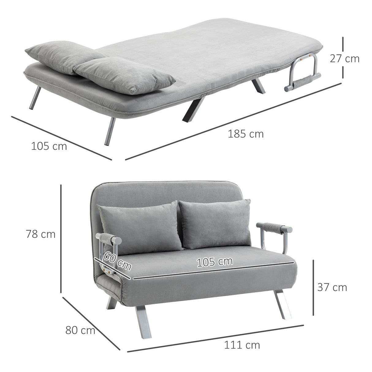 easycomfort easycomfort divano letto singolo in finta pelle con seduta regolabile in 5 posizioni 105x80x78 cm grigio chiaro