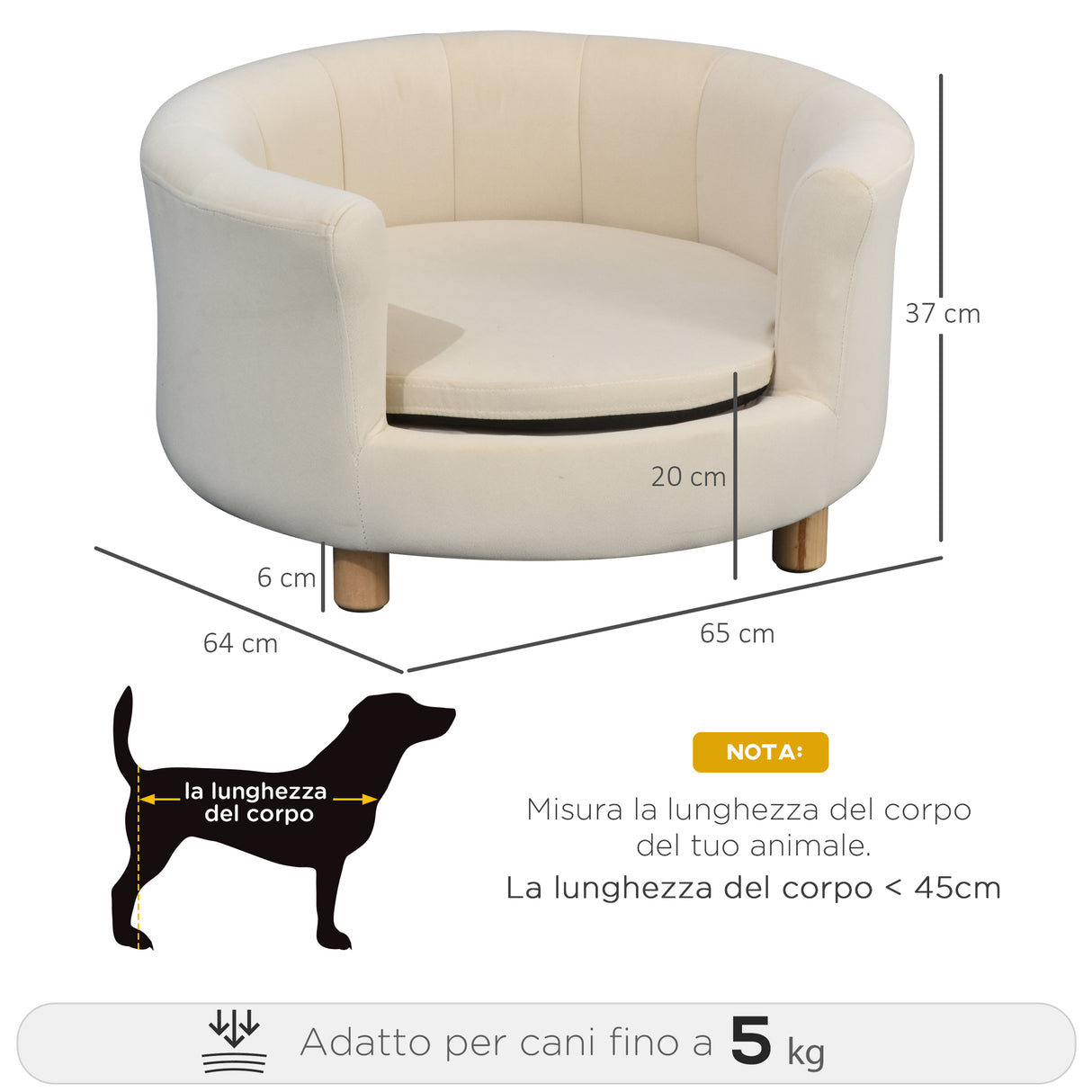easycomfort easycomfort divano per cani e gatti imbottito con schienale e cuscino rimovibile 65x64x37cm crema