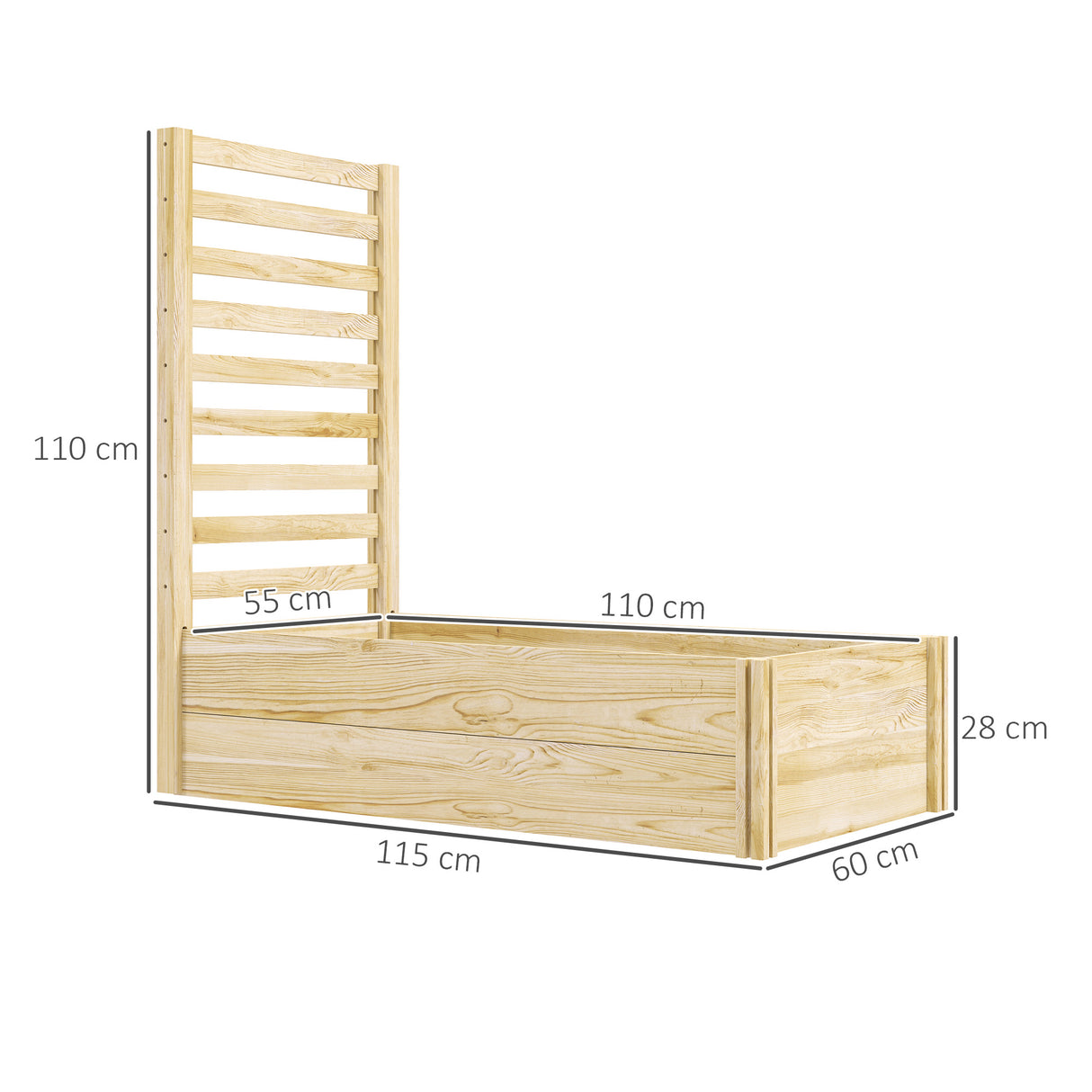 easycomfort easycomfort fioriera con traliccio per rampicanti e fondo aperto in legno di abete 115x60x110 cm color legno