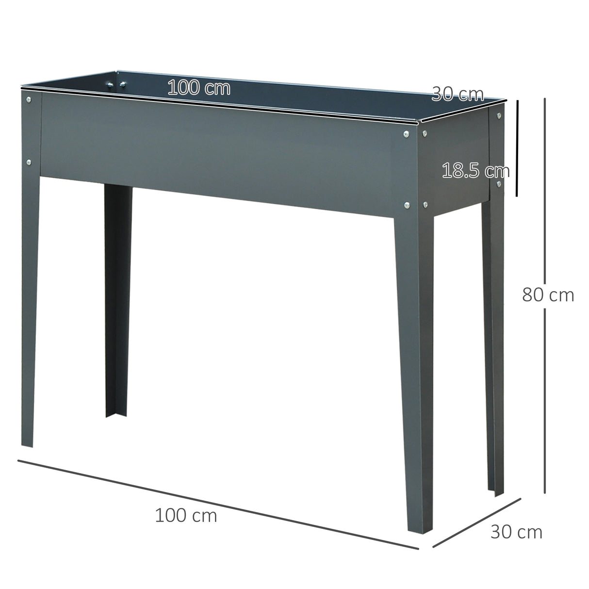 easycomfort easycomfort fioriera da esterno rialzata in metallo con 3 fori di drenaggio 100x30x80 cm grigio