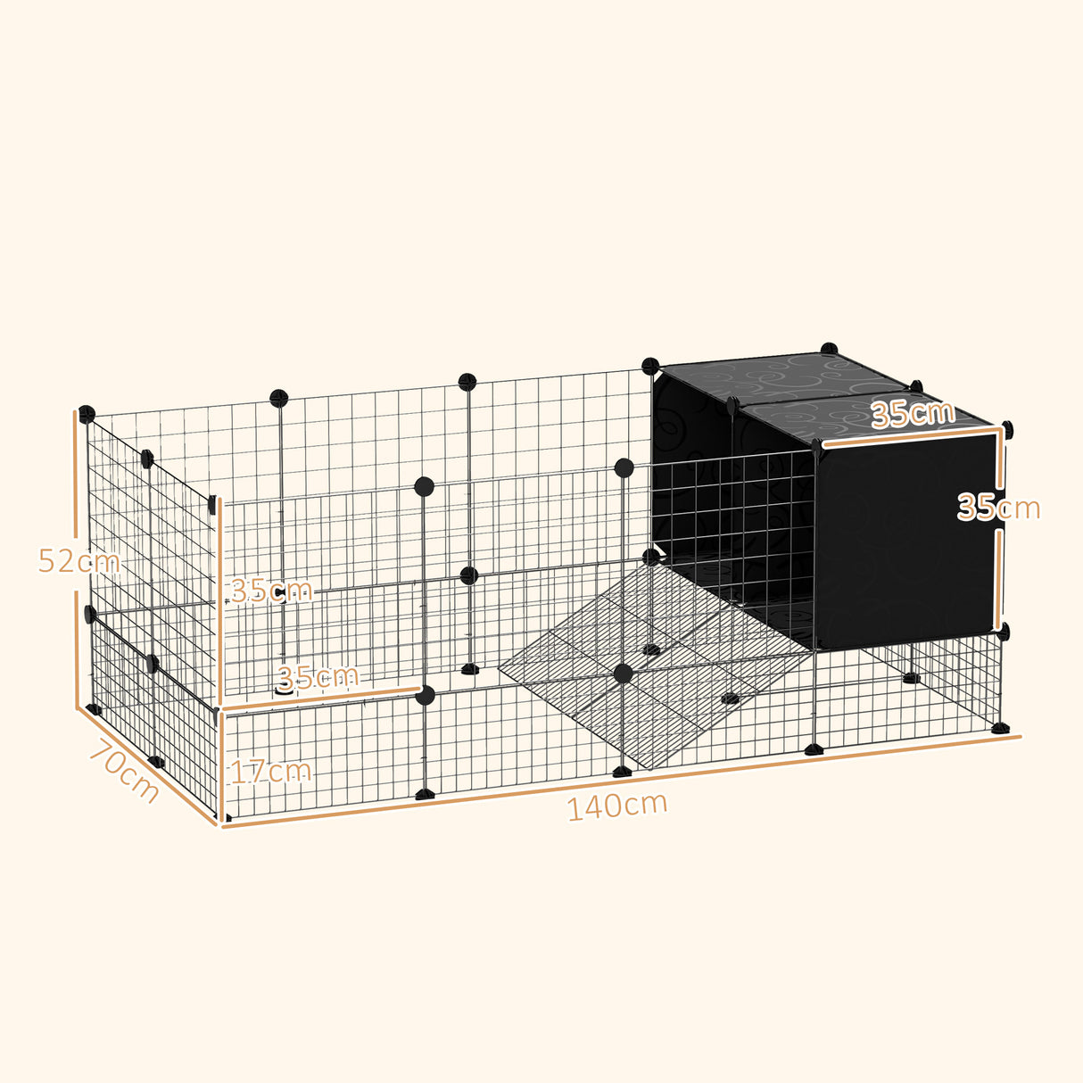 easycomfort easycomfort gabbia per animali piccoli modulabile con casette rialzate per porcellini dindia e ricci nero