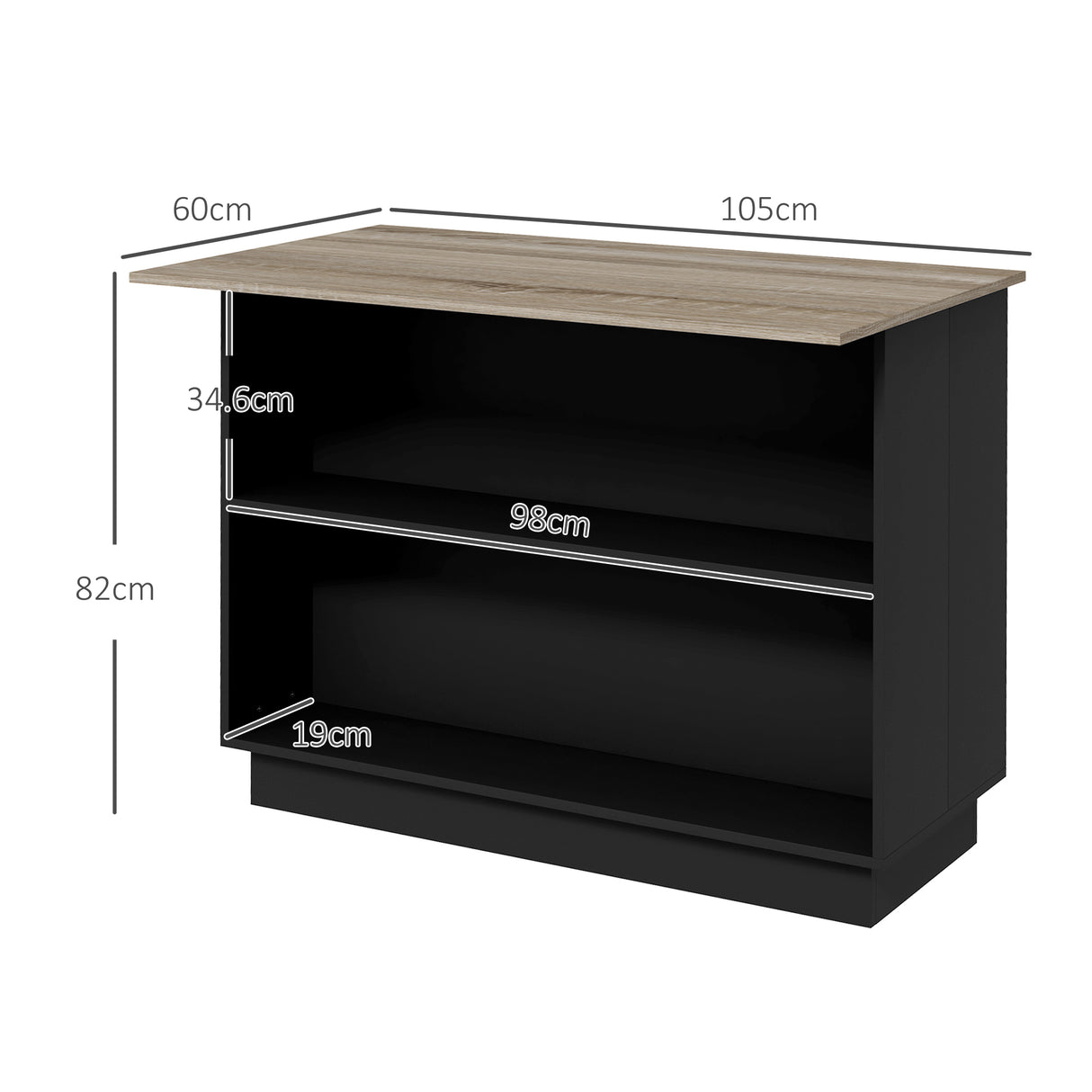easycomfort easycomfort isola per cucina con 2 ripiani aperti e 2 armadietti in mdf 105x60x82 cm color rovere e nero