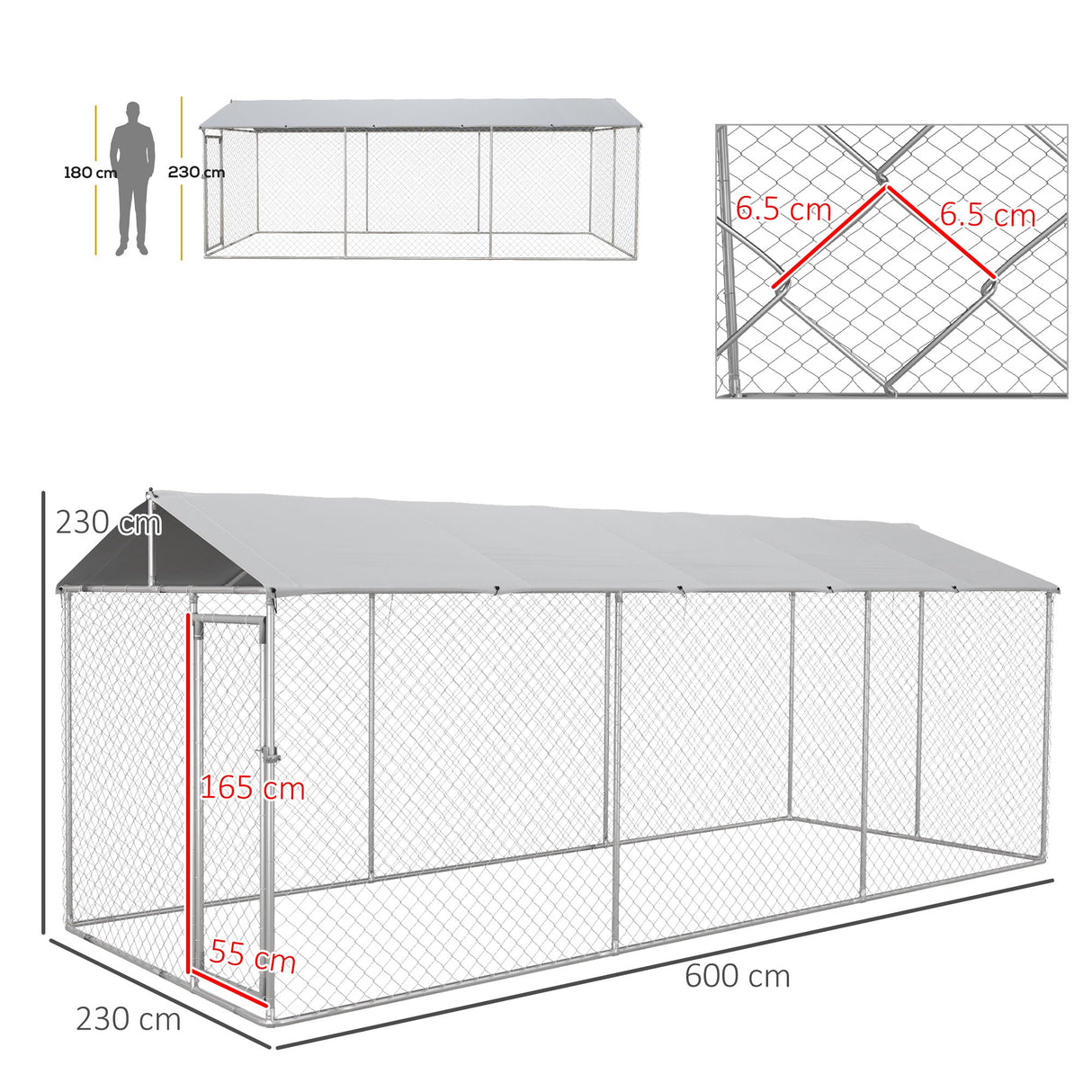 easycomfort easycomfort kennel per cani da esterno con tetto impermeabile in tessuto oxford e acciaio 6x2 3x2 3m argento