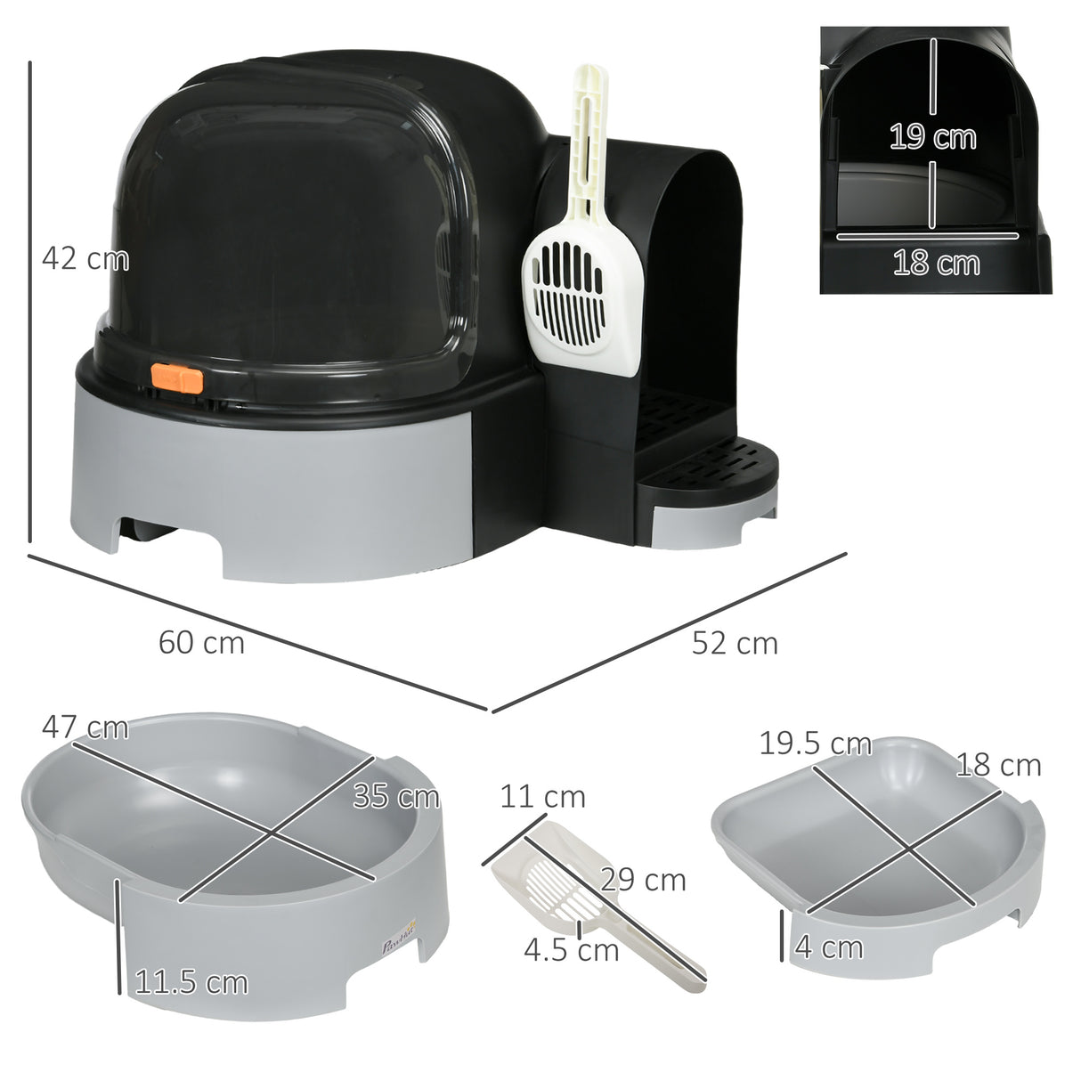 easycomfort easycomfort lettiera per gatti chiusa con coperchio vassoio estraibile e paletta in pp e pc 52x60x42 cm grigio scuro