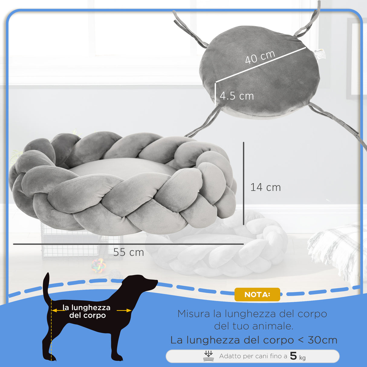 easycomfort easycomfort letto per cani e gatti da interni imbottito e lavabile con cuscino separato 55x14cm grigio