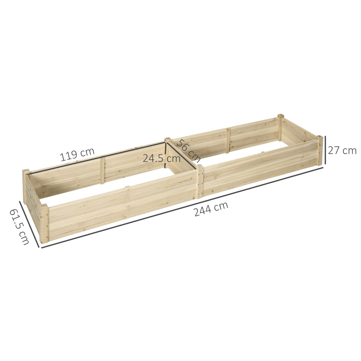 easycomfort easycomfort letto per orto rialzato in legno di abete con fondo aperto e 2 sezioni separate 244x615x27cm