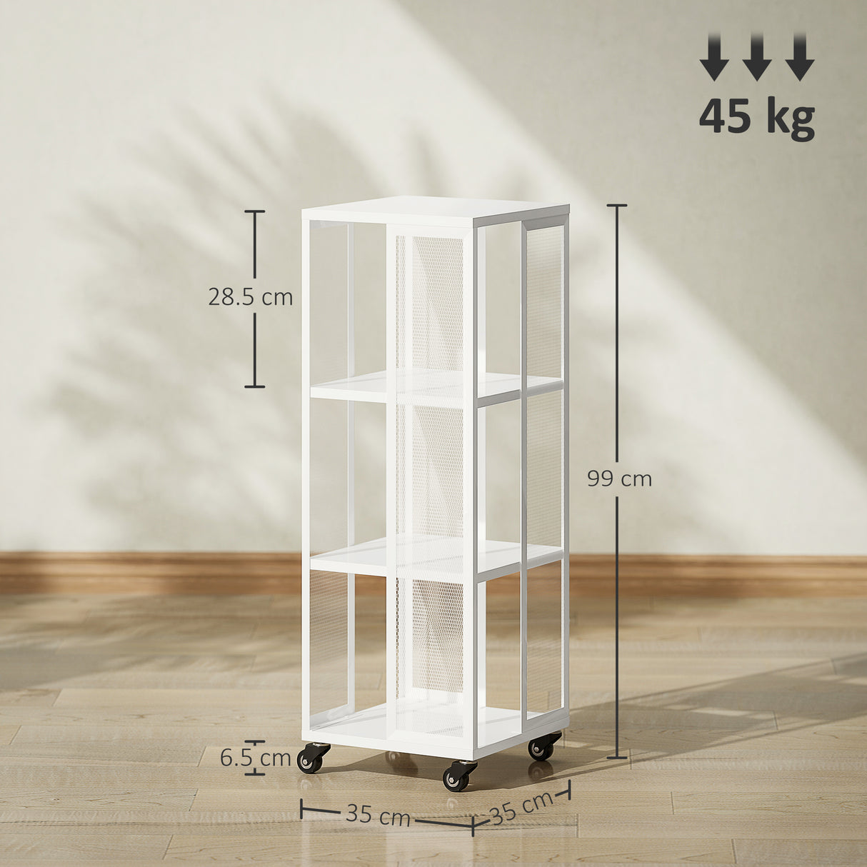 easycomfort easycomfort libreria moderna a 3 ripiani in metallo a rete con ruote 35x35x99 cm bianco