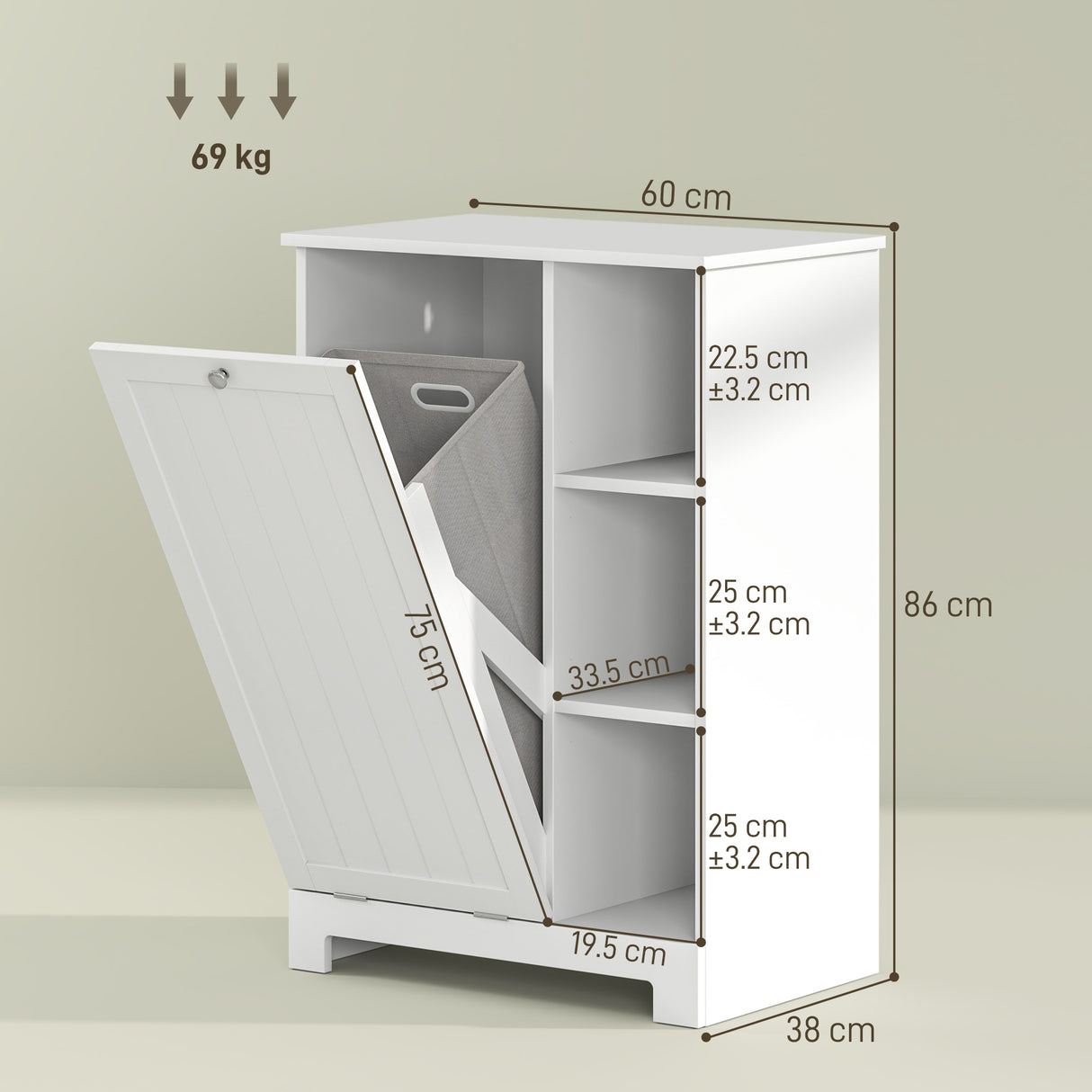 easycomfort easycomfort mobile bagno portabiancheria con cesto rimovibile e ripiani regolabili 60x38x86 cm bianco