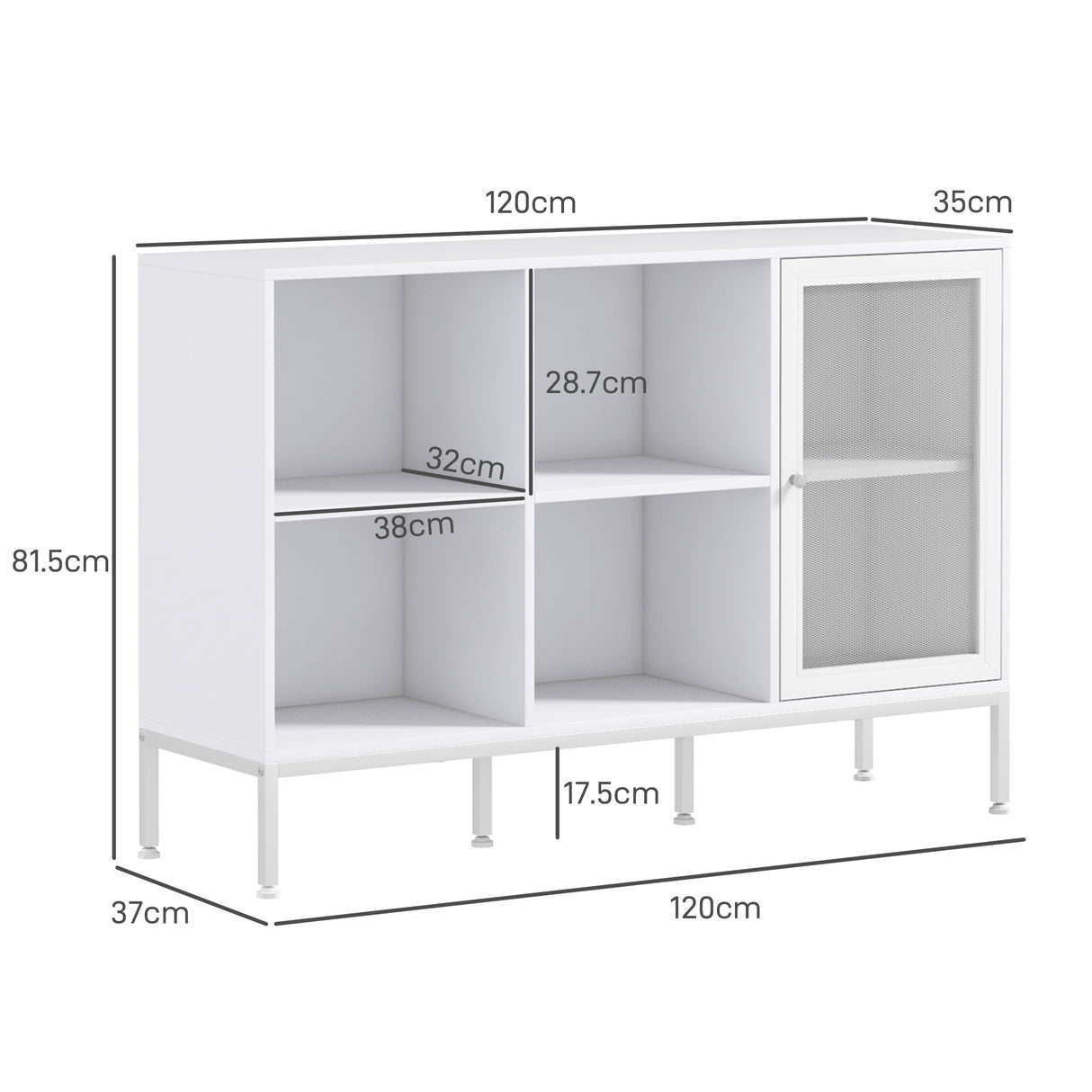 easycomfort easycomfort mobile buffet con 4 ripiani aperti e armadietto in truciolato e acciaio 120x37x81 5 cm bianco