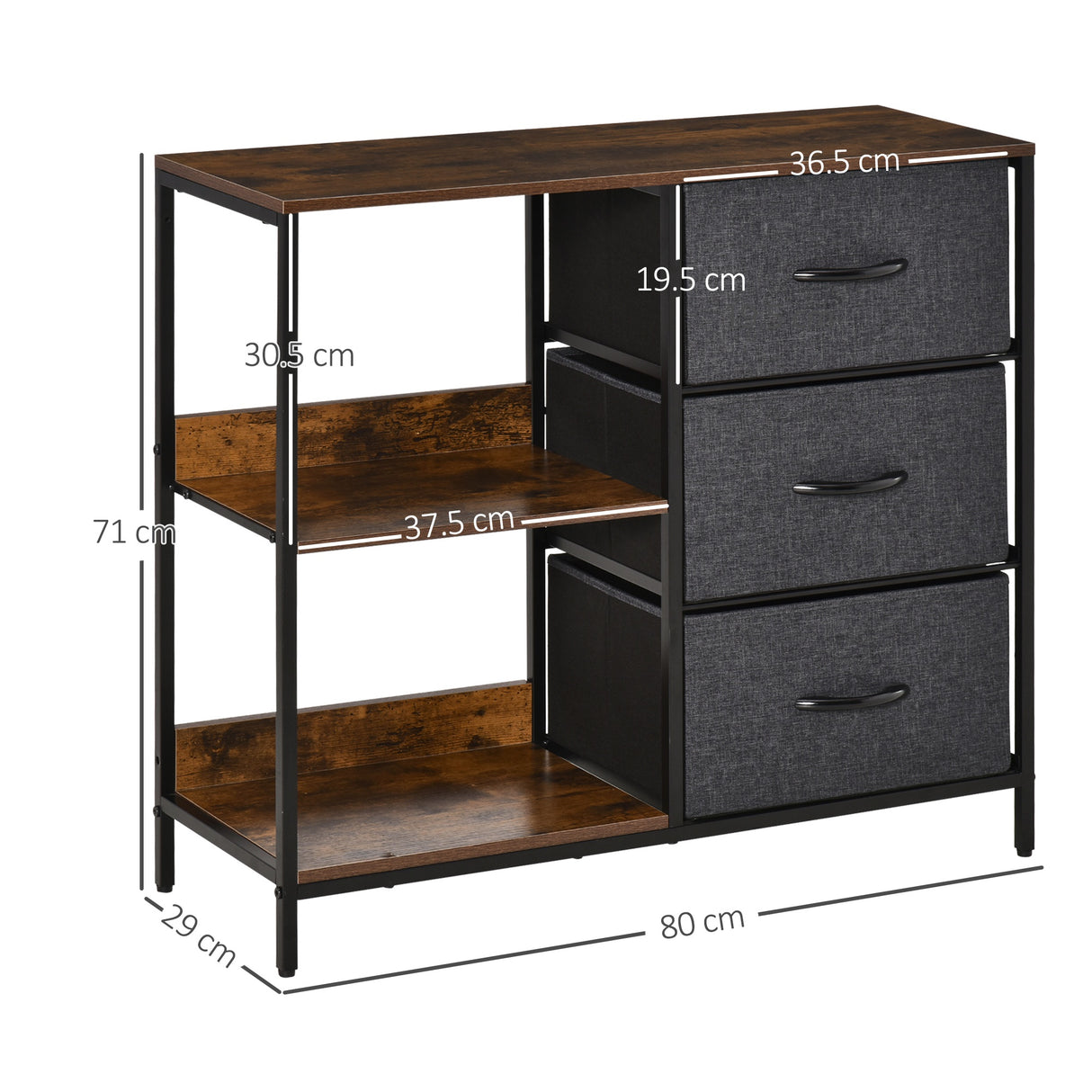 easycomfort easycomfort mobile cassettiera multiuso con cassetti in tessuto 80x29x71cm marronegrigio scuro
