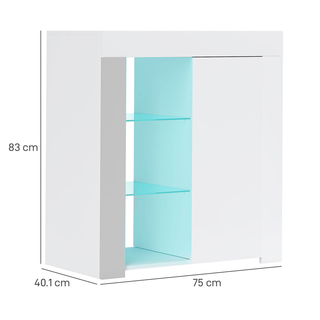 easycomfort easycomfort mobile contenitore a led con 3 ripiani aperti e armadietto a 2 livelli in legno e vetro 75x40 1x83 cm bianco