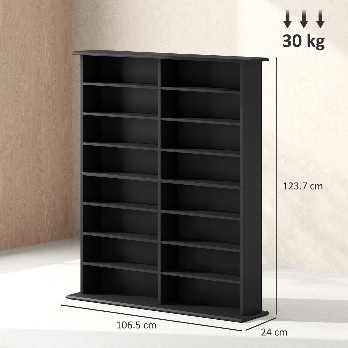 easycomfort easycomfort mobile libreria porta cd a 16 ripiani dal design moderno in legno 106 5x24x123 7 cm nero