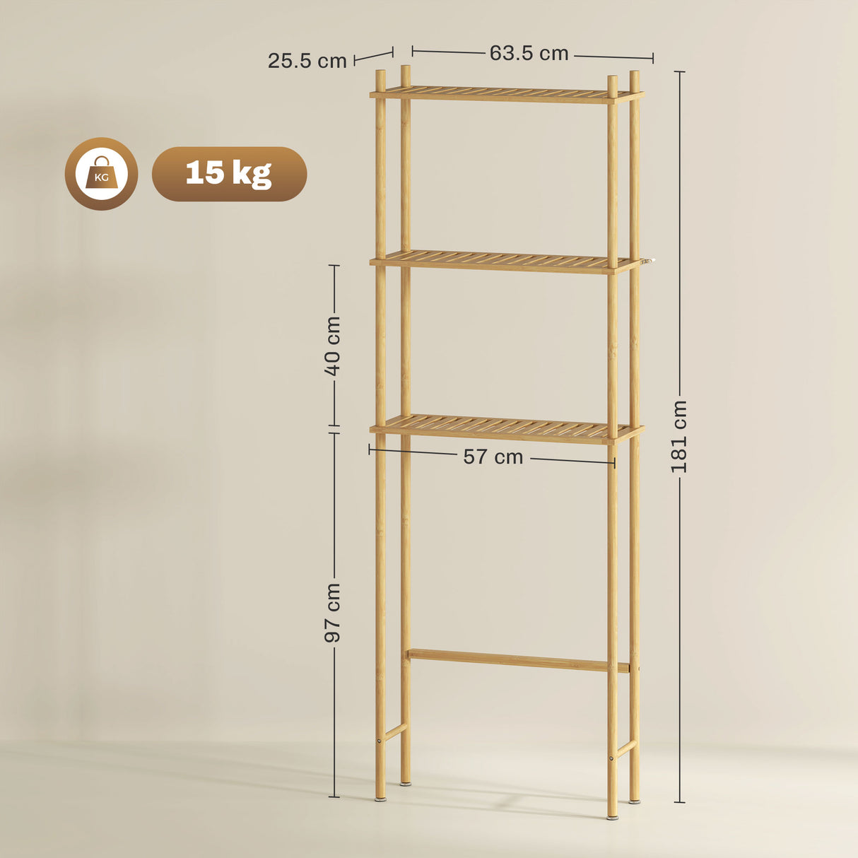 easycomfort easycomfort mobile sopra wc a 3 ripiani a doghe salvaspazio in bambu 63 5x25 5x181 cm color legno