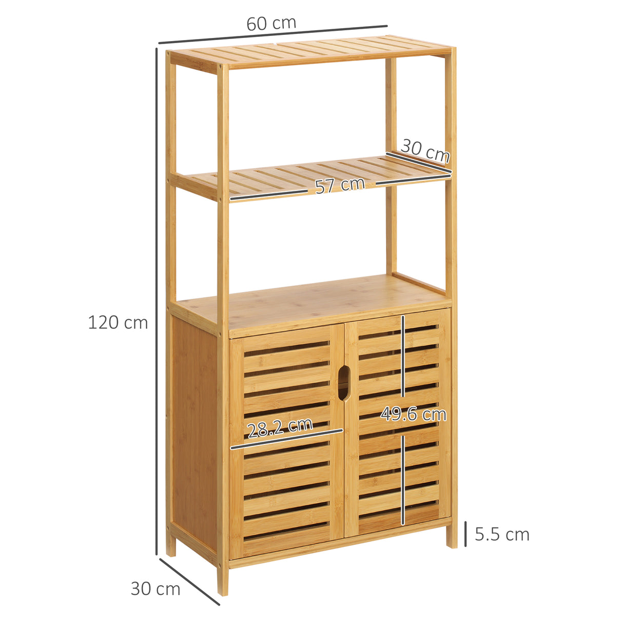 easycomfort easycomfort mobiletto bagno con 2 ripiani aperti e armadietto a 2 ante in bambu 60x30x120cm