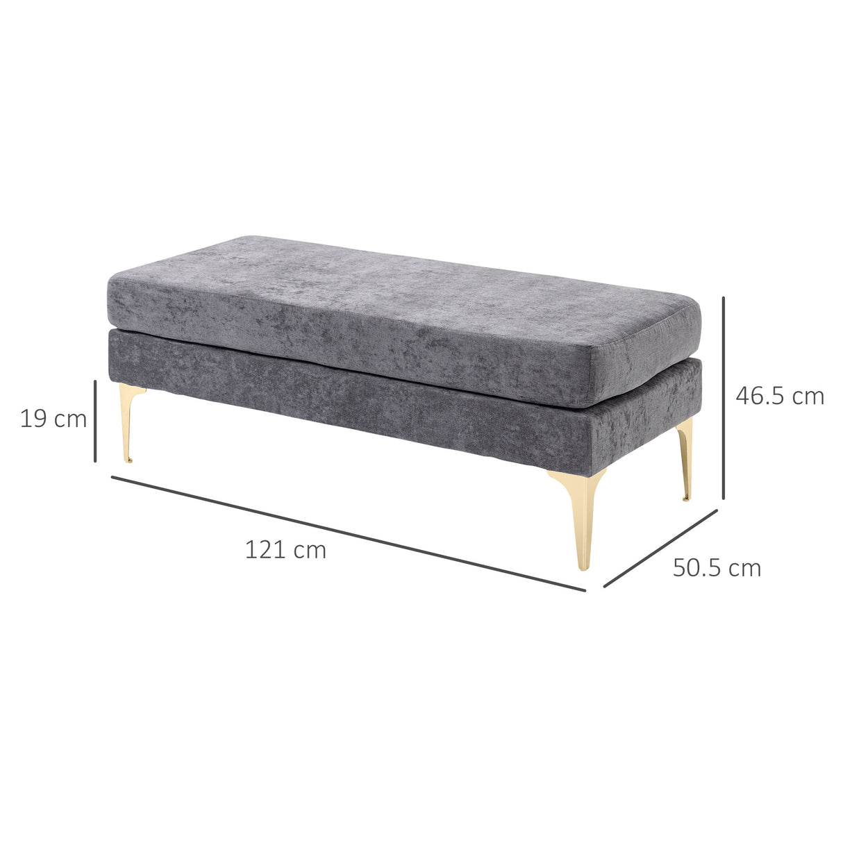 easycomfort easycomfort panca fondo letto a 2 strati in tessuto effetto velluto e acciaio 121x50 5x46 5 cm grigio scuro e oro