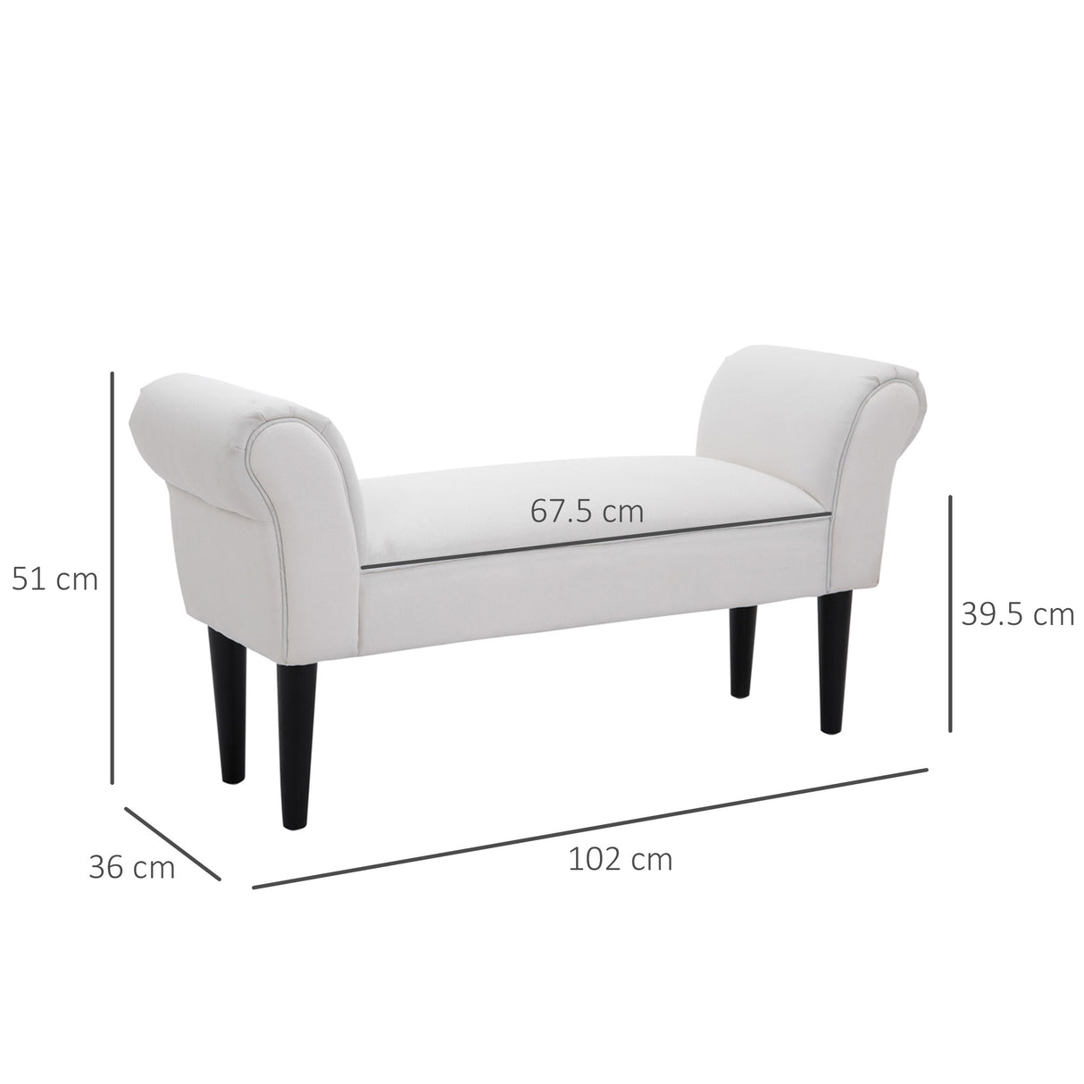 easycomfort easycomfort panca fondo letto imbottita con braccioli arrotolati e 4 piedini 102x35x51 cm grigia