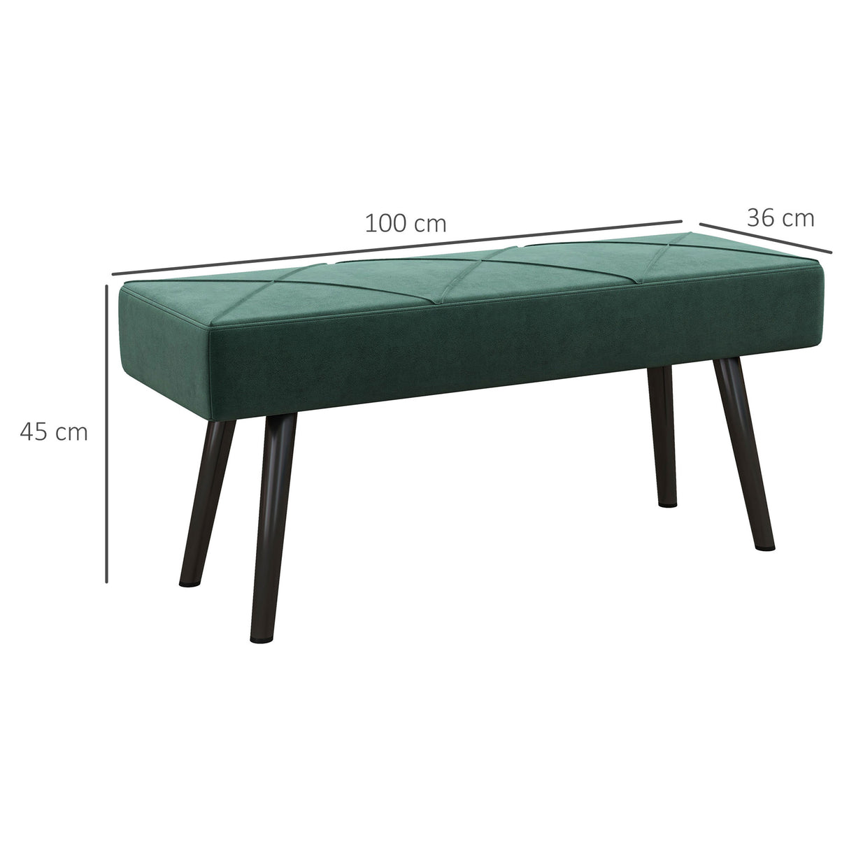 easycomfort easycomfort panca imbottita fondoletto in tessuto effetto velluto e acciaio 100x36x45 cm verde e nero