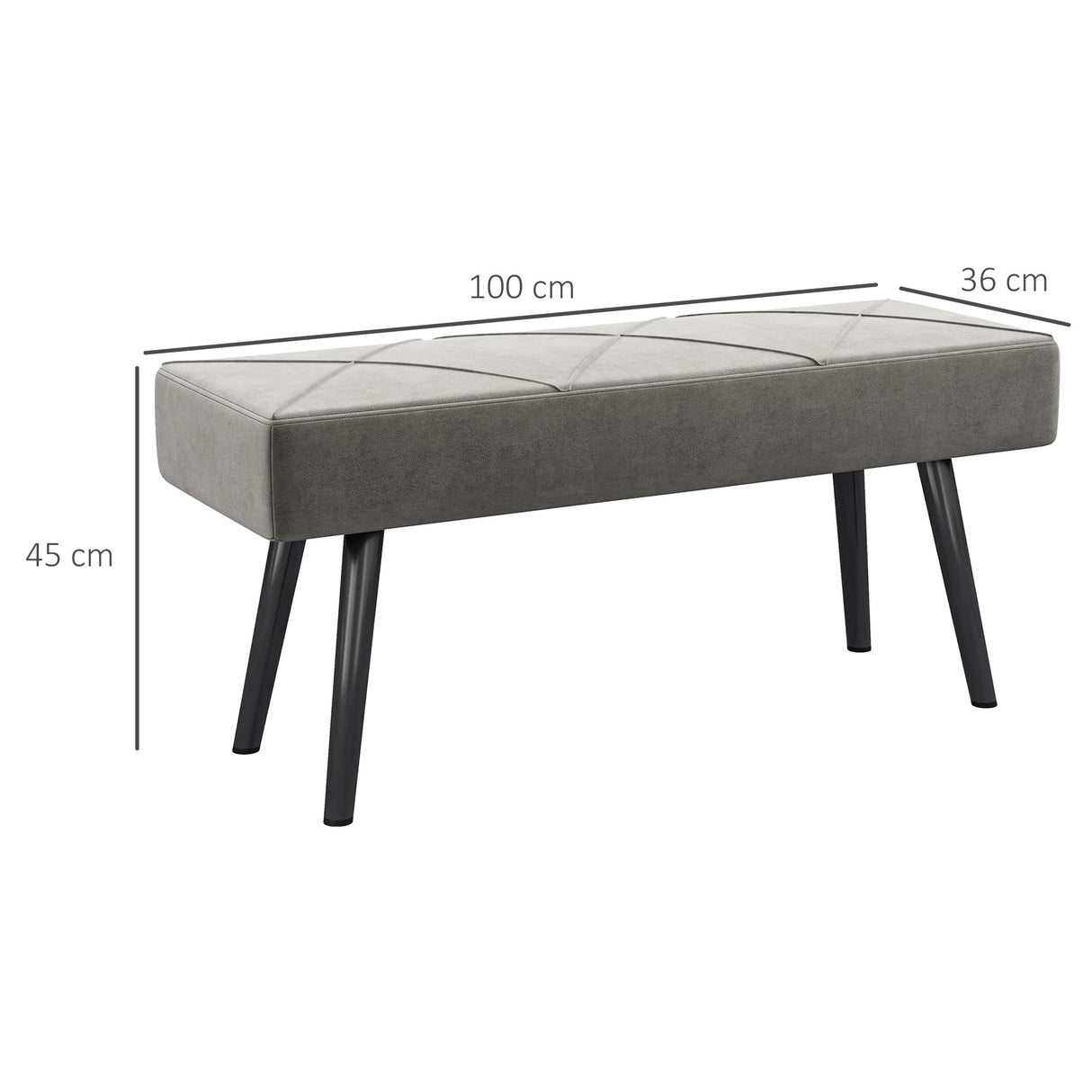 easycomfort easycomfort panca imbottita fondoletto in velluto con gambe in acciaio 100x36x45cm grigio