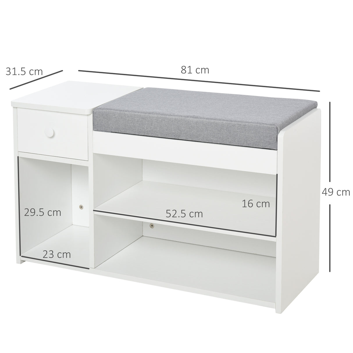 easycomfort easycomfort panca scarpiera con cuscino cassetto e 3 vani aperti in legno 81x31 5x49cm bianco