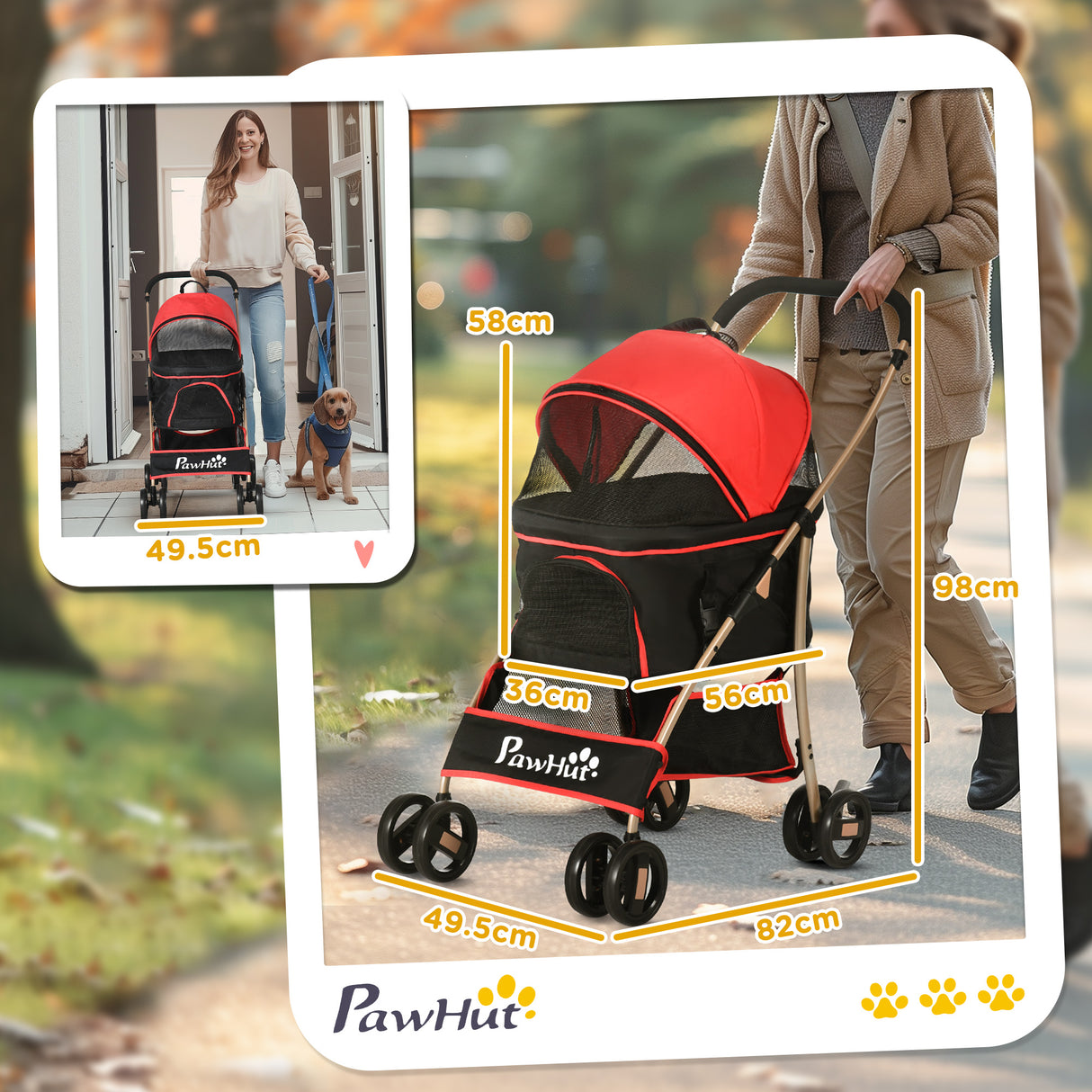 easycomfort easycomfort passeggino per cani convertibile con 2 guinzagli e cuscino in acciaio e poliestere 82x49 5x98 cm rosso e nero