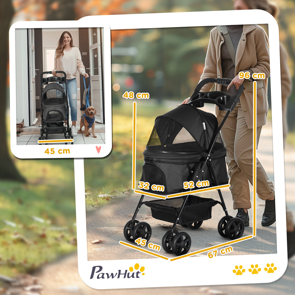 easycomfort easycomfort passeggino per cani piccoli pieghevole con guinzaglio di sicurezza e cestino nero