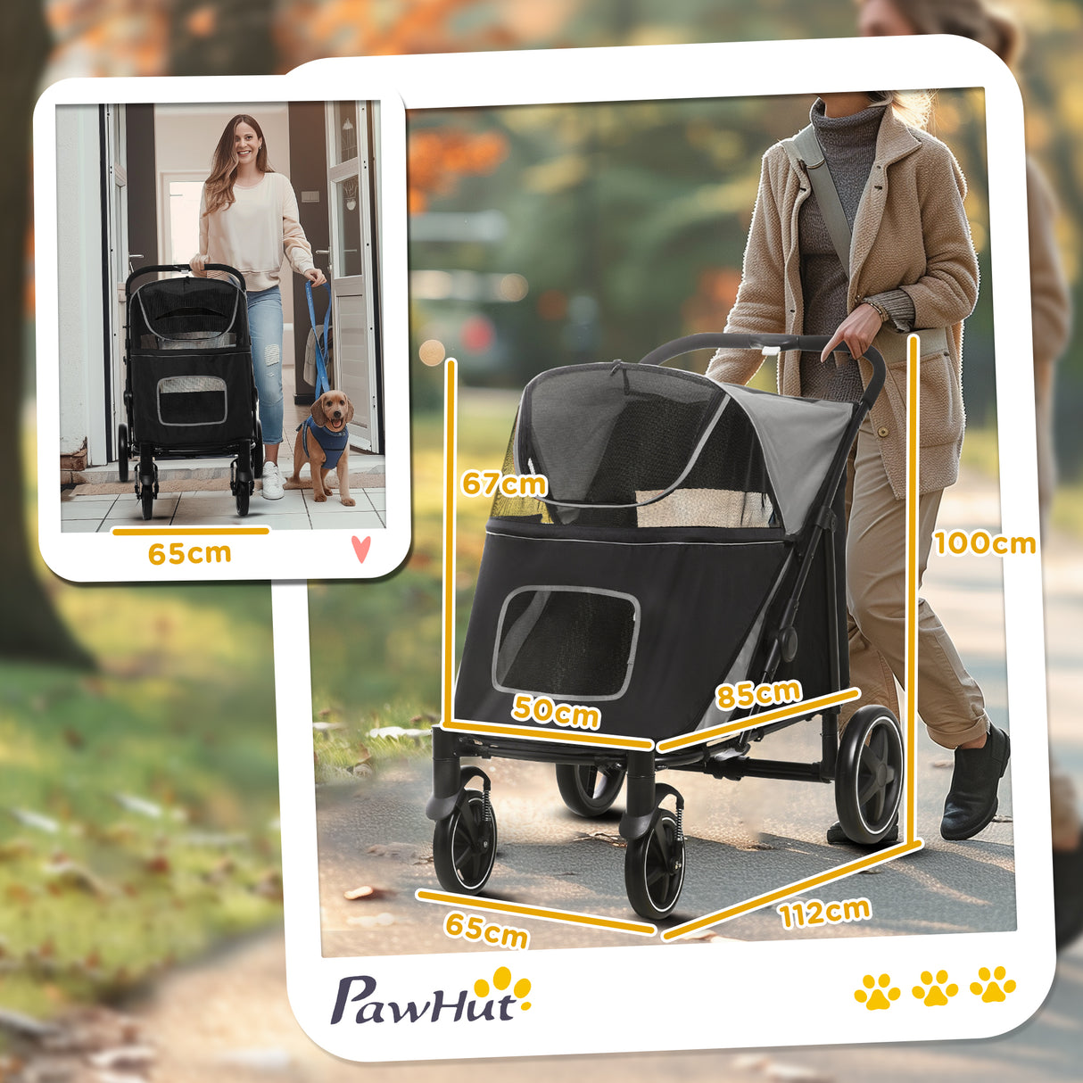 easycomfort easycomfort passeggino per cani pieghevole con ingressi a cerniera e finestre a rete 112x65x100 cm grigio scuro e nero