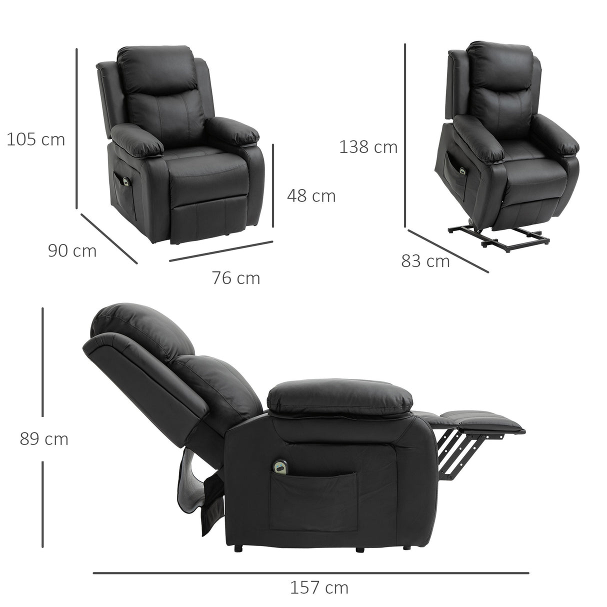 easycomfort easycomfort poltrona elettrica alzapersona reclinabile fino 160 con telecomando in similpelle nero