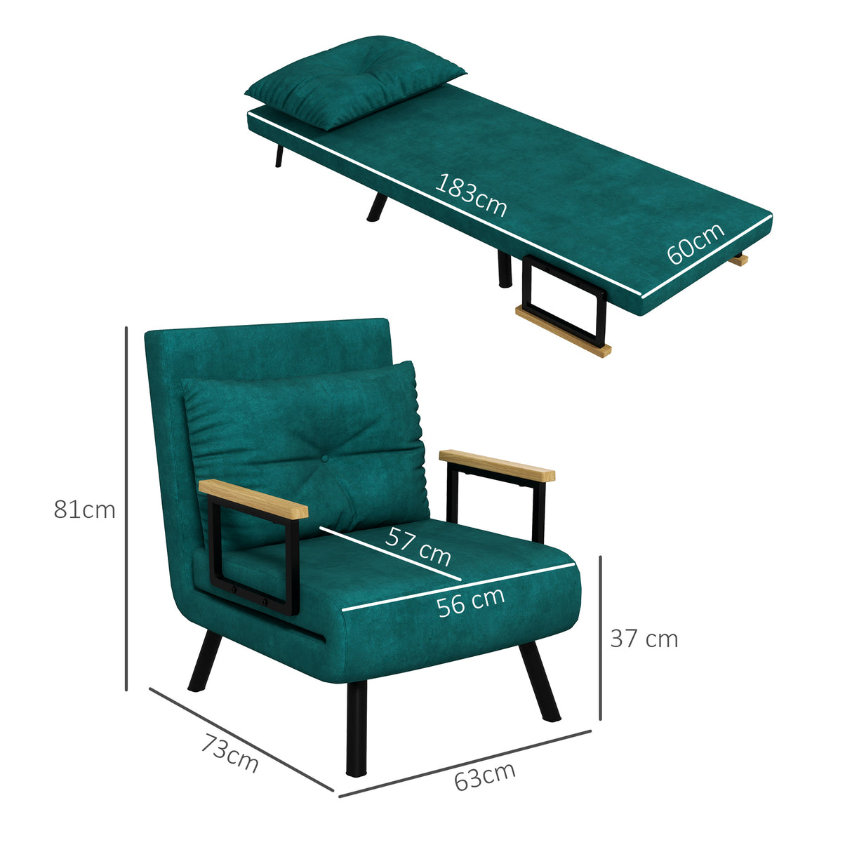 easycomfort easycomfort poltrona letto 3 in 1 con schienale reclinabile in 5 posizioni e cuscino 63x73x81 cm verde