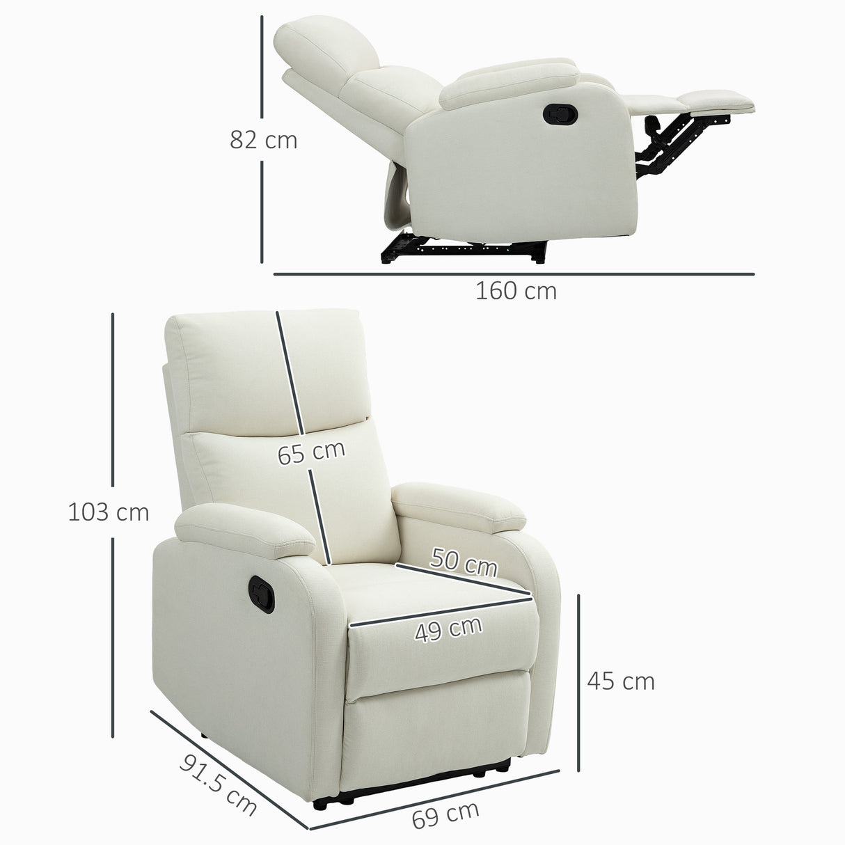 easycomfort easycomfort poltrona reclinabile manualmente a 60 extra imbottita in tessuto con poggiapiedi crema