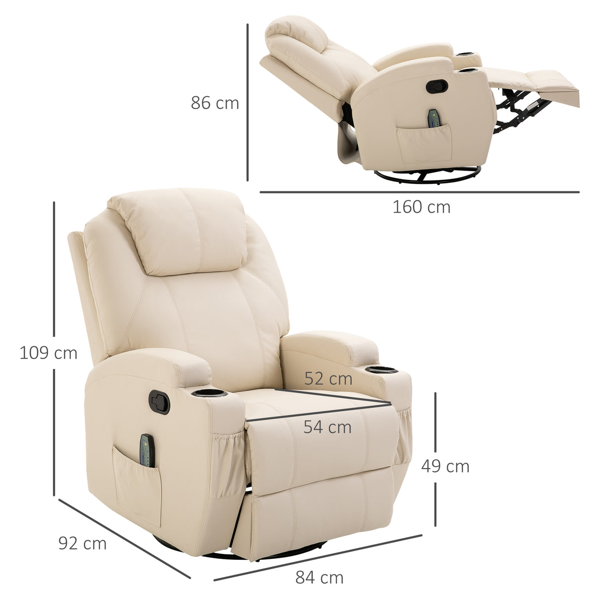 easycomfort easycomfort poltrona relax elettrica reclinabile girevole con 2 portabicchieri telecomando poggiapiedi e 4 tasche laterali in pelle pu legno e acciaio crema