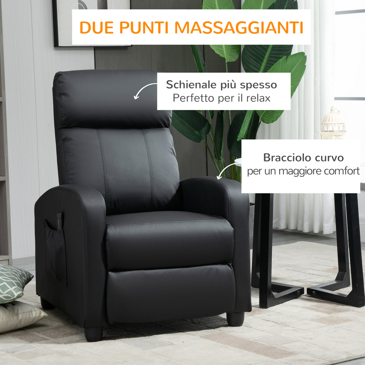 easycomfort easycomfort poltrona relax massaggiante con telecomando e 8 programmi reclinazione e poggiapiedi 68x88x98cm nero