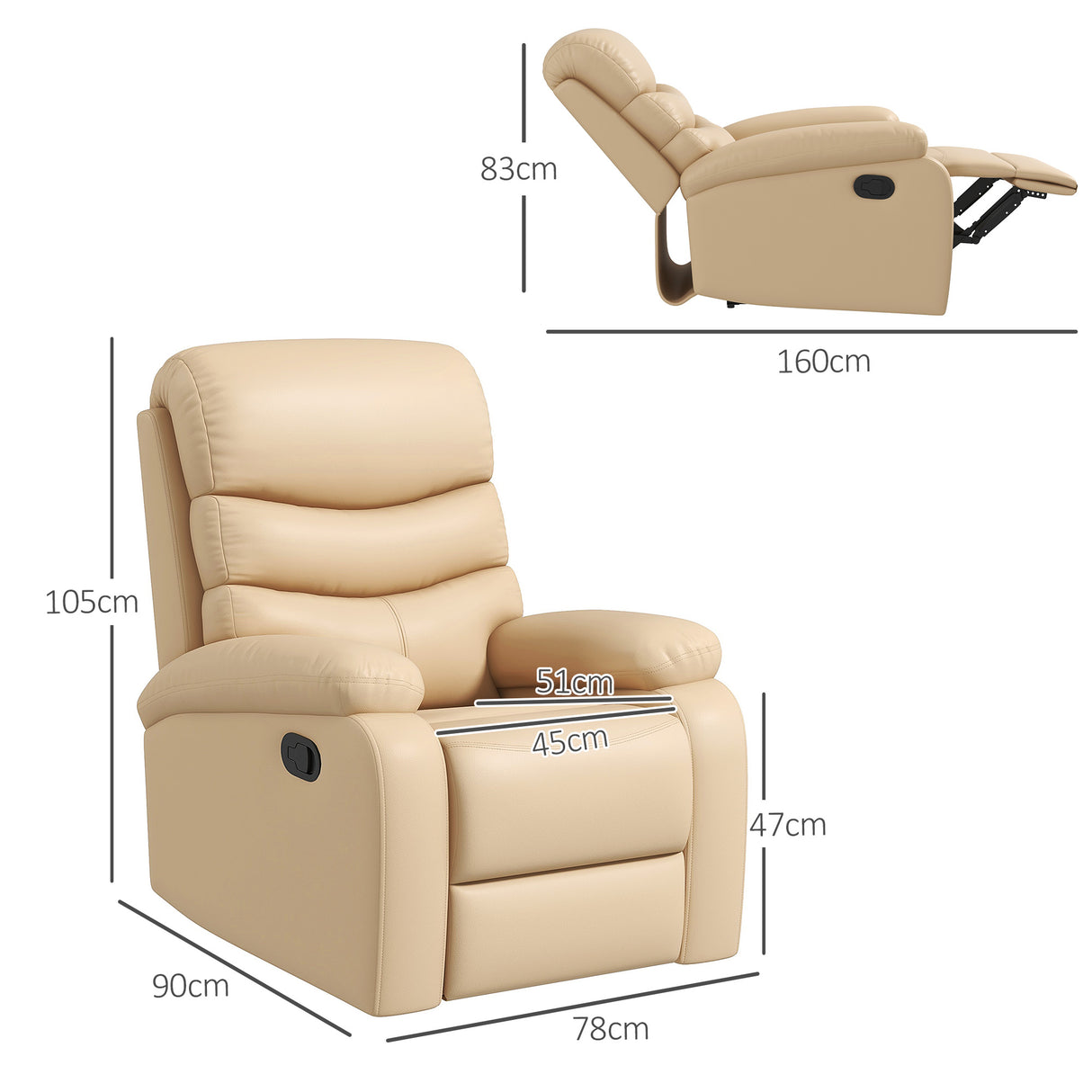 easycomfort easycomfort poltrona relax reclinabile con poggiapiedi in finta pelle e imbottitura in spugna 78x90x105cm beige