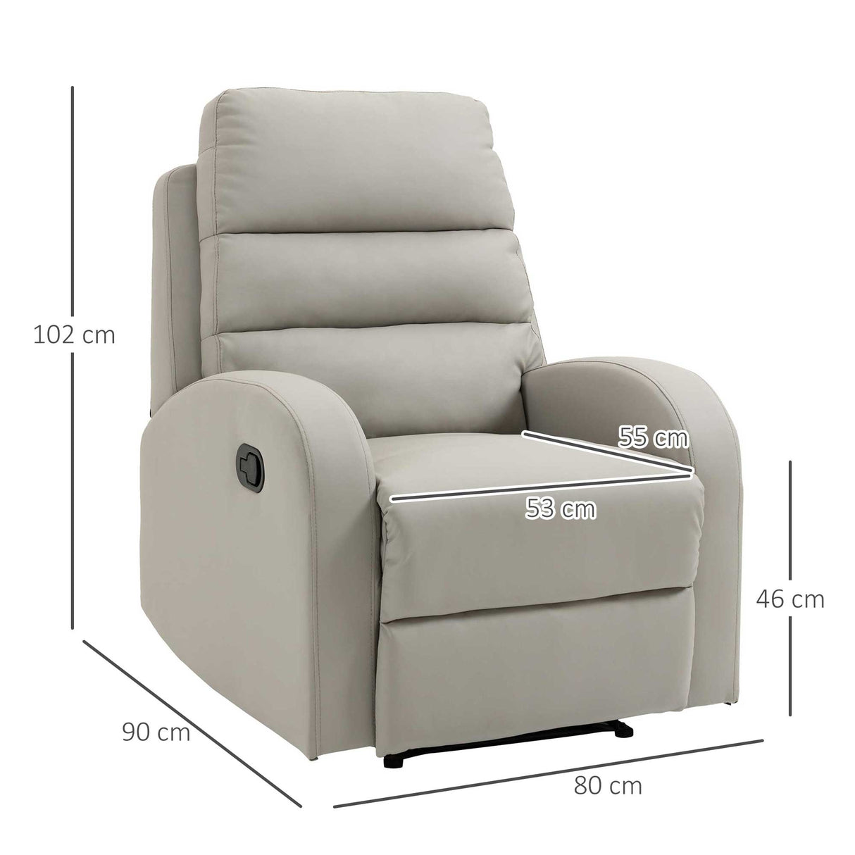 easycomfort easycomfort poltrona relax reclinabile con seduta imbottita e poggiapiedi per casa e ufficio 80x91x102 cm grigio