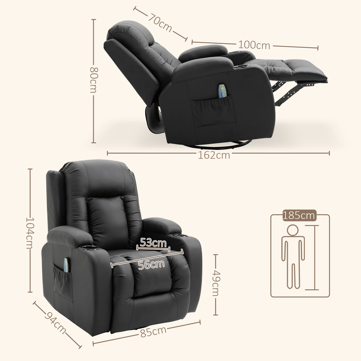easycomfort easycomfort poltrona relax reclinabile fino 150 in finta pelle con 8 punti massaggio e riscaldamento nero
