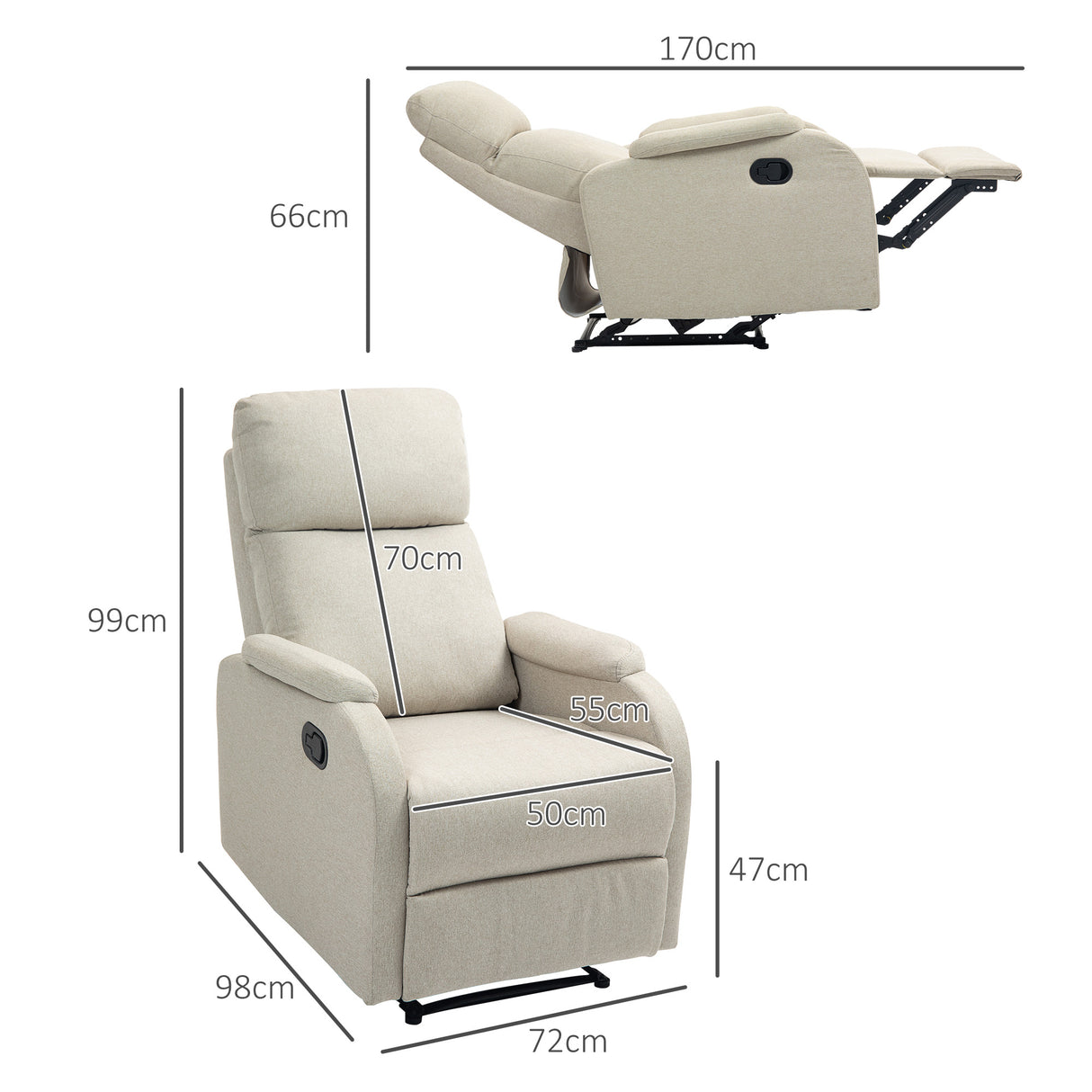 easycomfort easycomfort poltrona relax reclinabile manuale con poggiapiedi in tessuto e imbottitura spessa beige