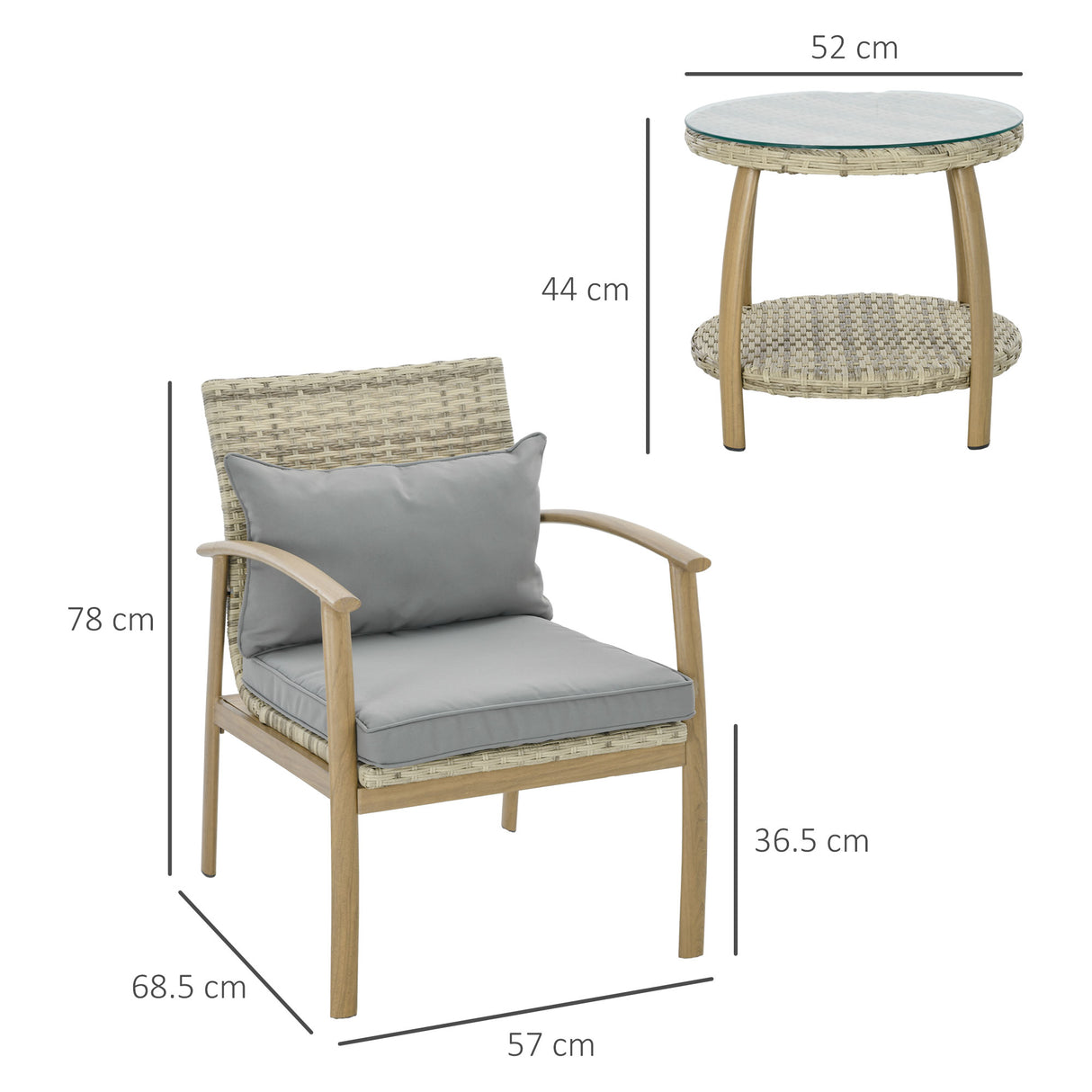 easycomfort easycomfort salotto da giardino in rattan con 2 poltroncine con cuscini e tavolino in vetro marrone e grigio