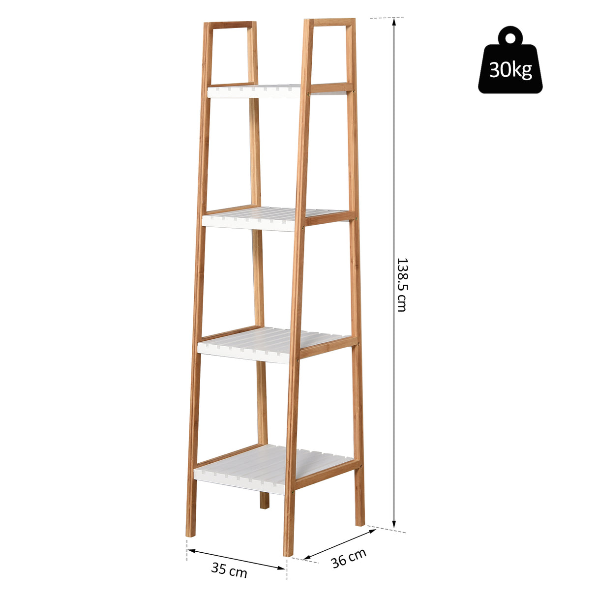 easycomfort easycomfort scaffale per il bagno a scala con 4 ripiani in legno di pino e bambu 35x36x138 5 cm bianco e legno