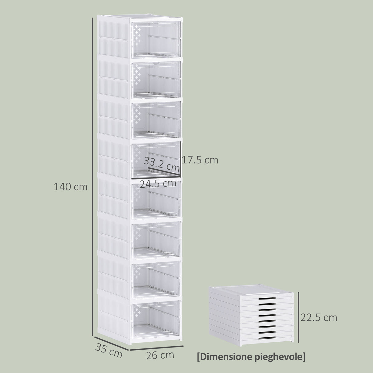 easycomfort easycomfort scarpiera con 8 contenitori per scarpe impilabili e pieghevoli con pannello trasparente bianco