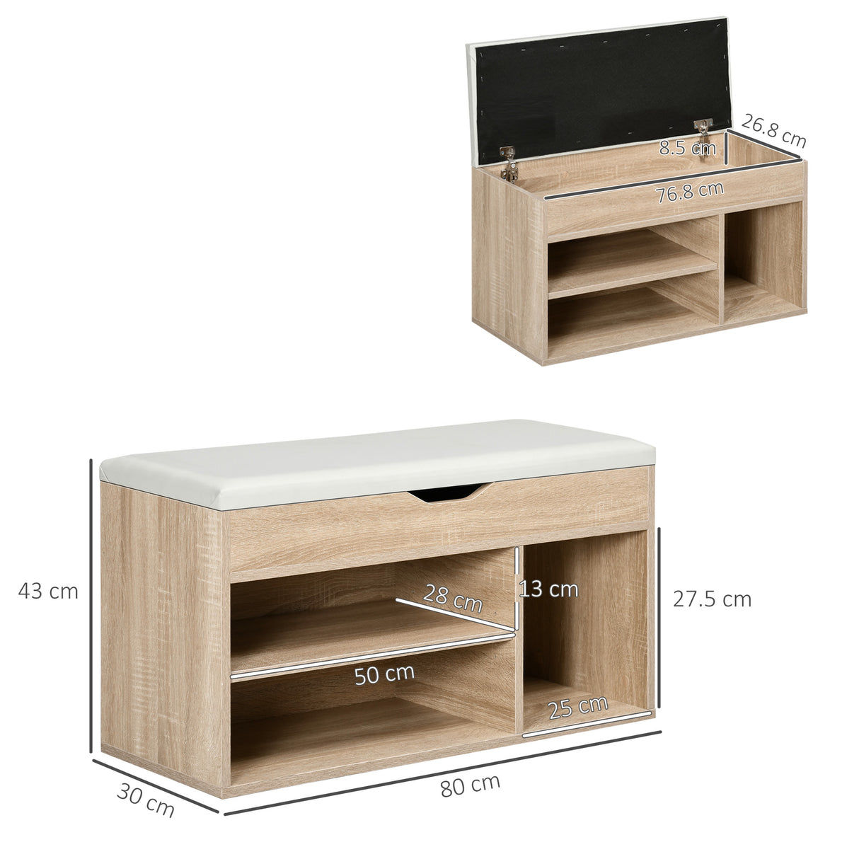 easycomfort easycomfort scarpiera salvaspazio imbottita con 2 ripiani aperti e spazio a scomparsa in legno e pelle pu 80x30x45 cm