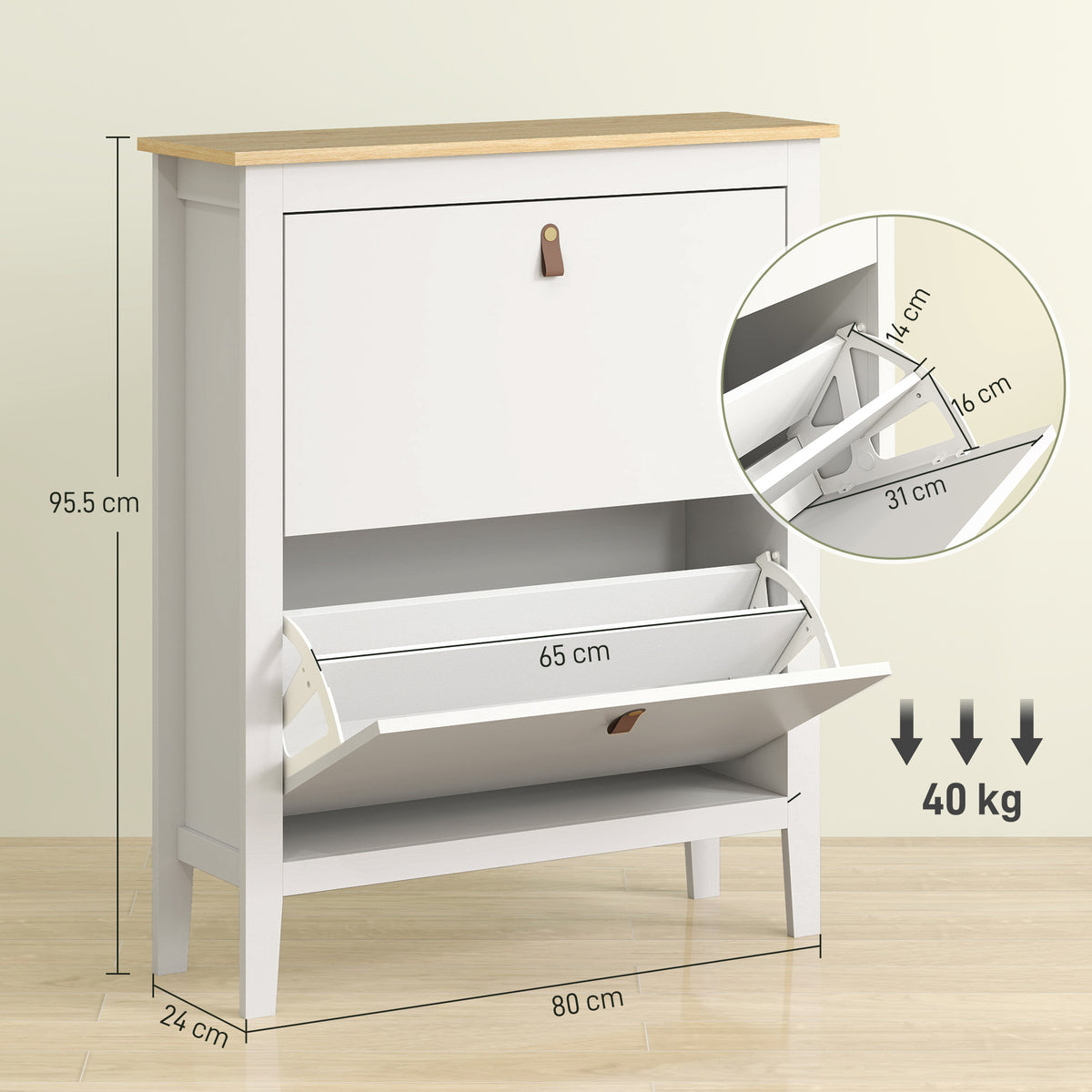 easycomfort easycomfort scarpiera slim 2 cassetti per 14 paia di scarpe taglia eu44 e ripiani regolabili 80x24x95 5cm bianco