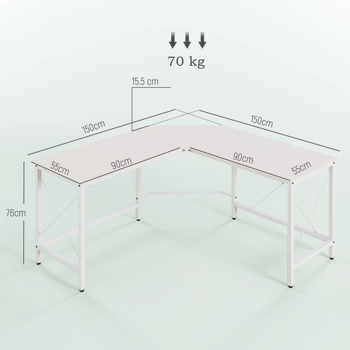 easycomfort easycomfort scrivania angolare a l con piedini regolabili in legno e acciaio 150x150x76 cm bianca