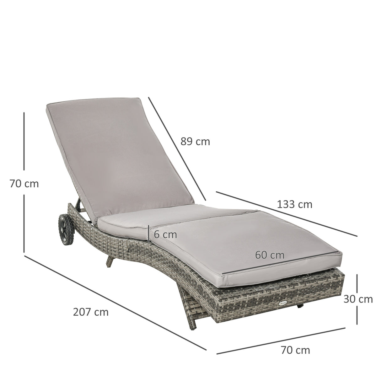 easycomfort easycomfort sdraio da giardino in rattan pe con schienale regolabile e cuscino 207x70x70cm grigio