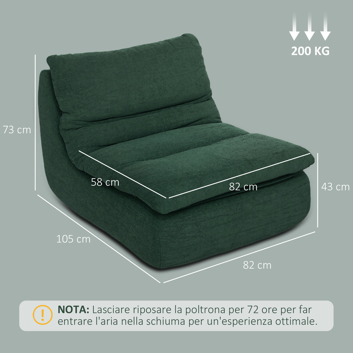 easycomfort easycomfort sedia da terra moderna e imbottita in tessuto effetto velluto verde e schiuma 82x103x75 cm