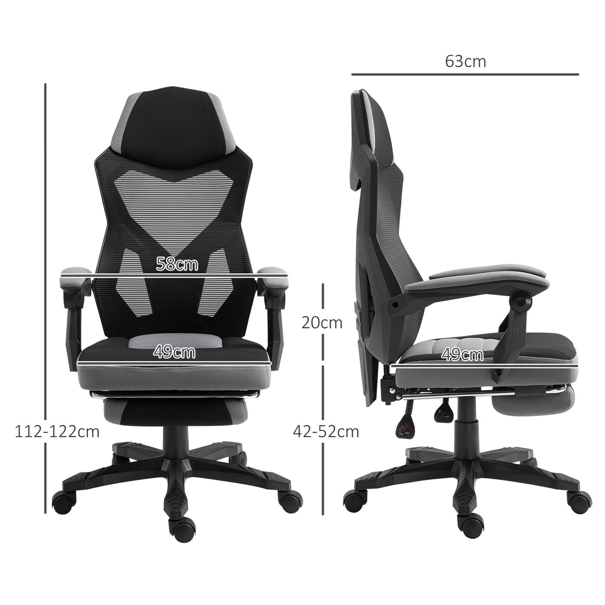 easycomfort easycomfort sedia da ufficio ergonomica con schienale reclinabile poggiapiedi retrattile altezza regolabile grigio
