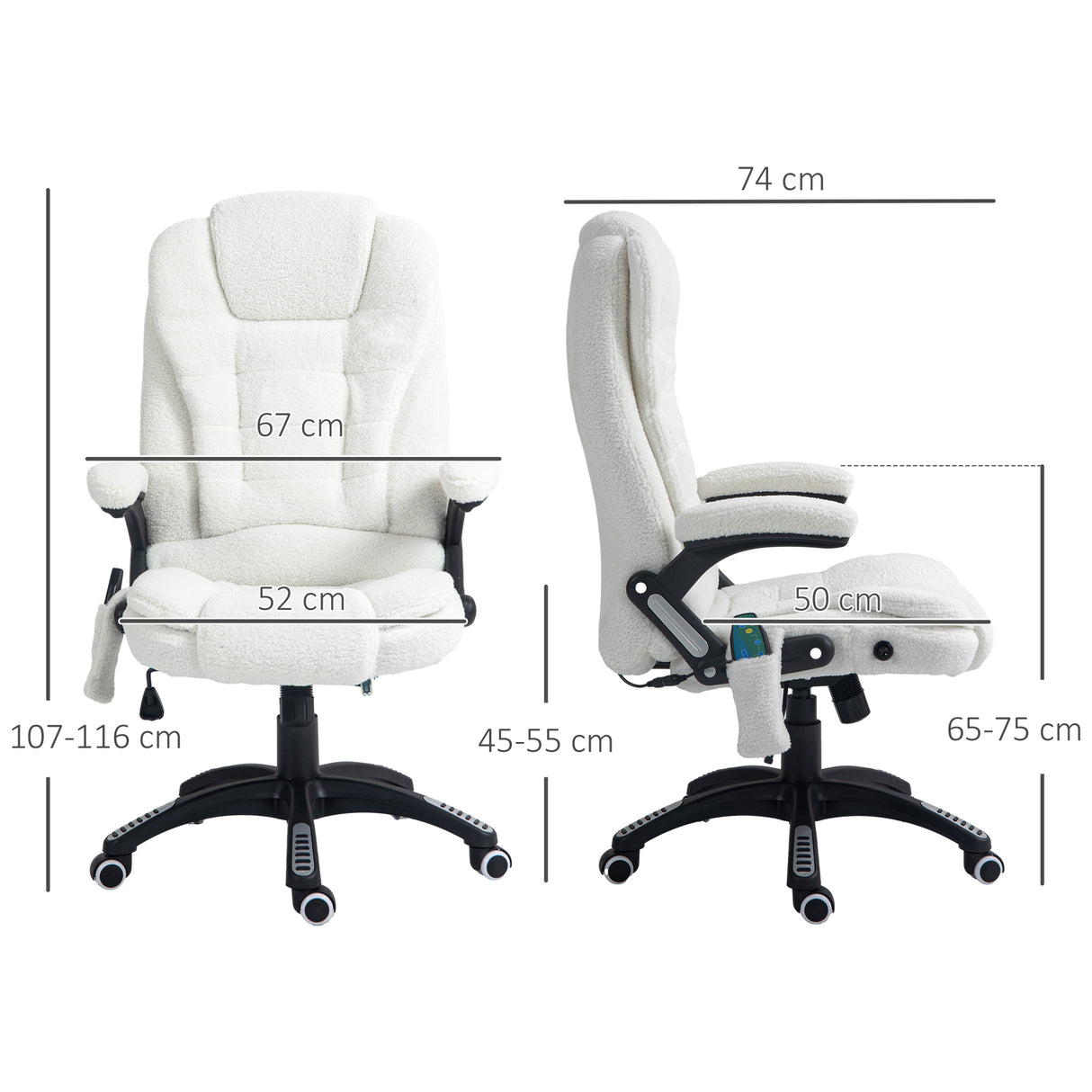 easycomfort easycomfort sedia da ufficio massaggiante e regolabile con telecomando in tessuto teddy 67x74x107 116 cm bianco