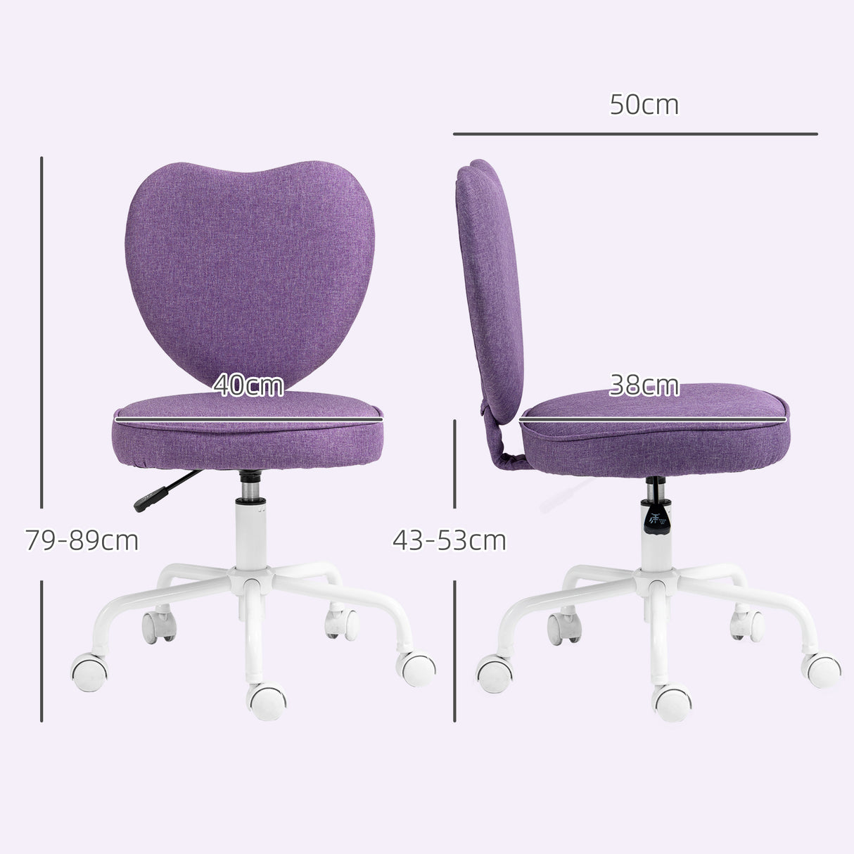 easycomfort easycomfort sedia per scrivania a cuore con 5 rotelle e altezza regolabile in tessuto 40x50x79 89cm viola