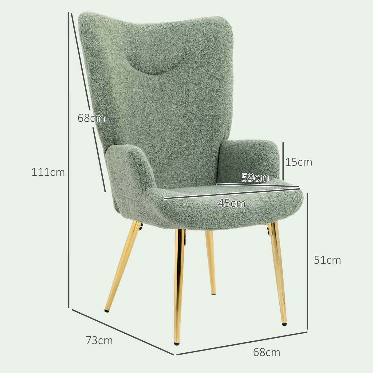 easycomfort easycomfort sedia per soggiorno con schienale alto in acciaio e tessuto effetto sherpa 73x68x111 cm verde e oro