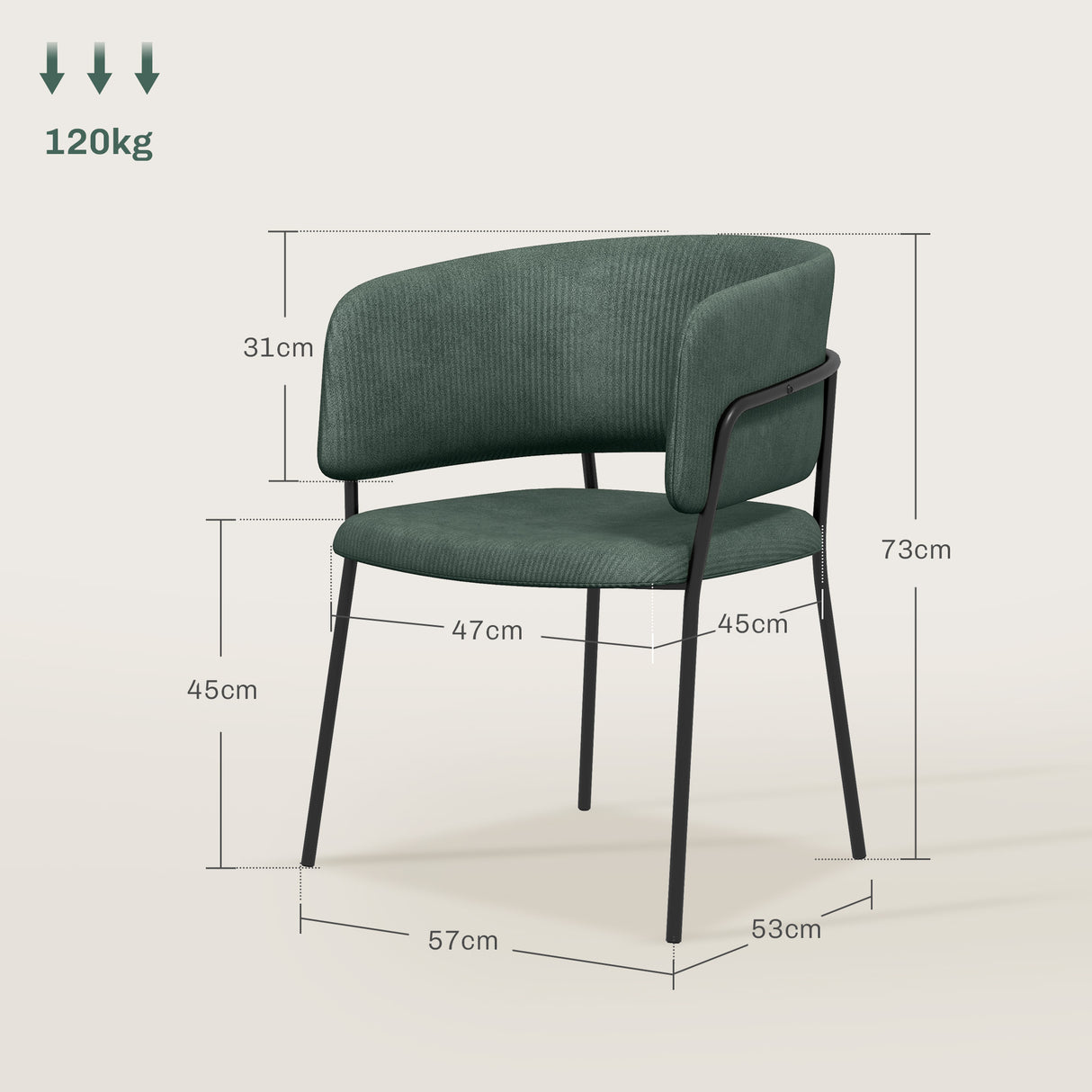 easycomfort easycomfort set 2 sedie per cucina imbottite in tessuto effetto velluto e acciaio 57x53x73 cm verde